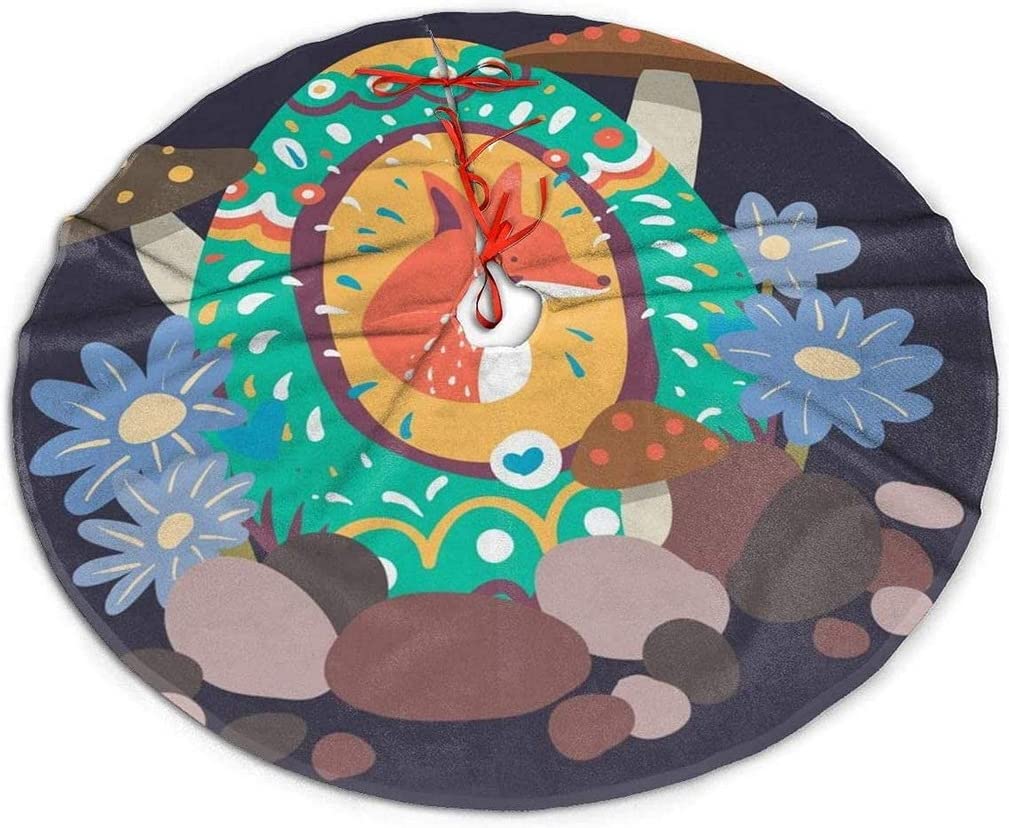 Easter Egg Fox Design Christmas Tree Skirt - 36 Inch Snowflake Pattern Holiday Decor for Xmas Party, Tree Mat & Festive Gift