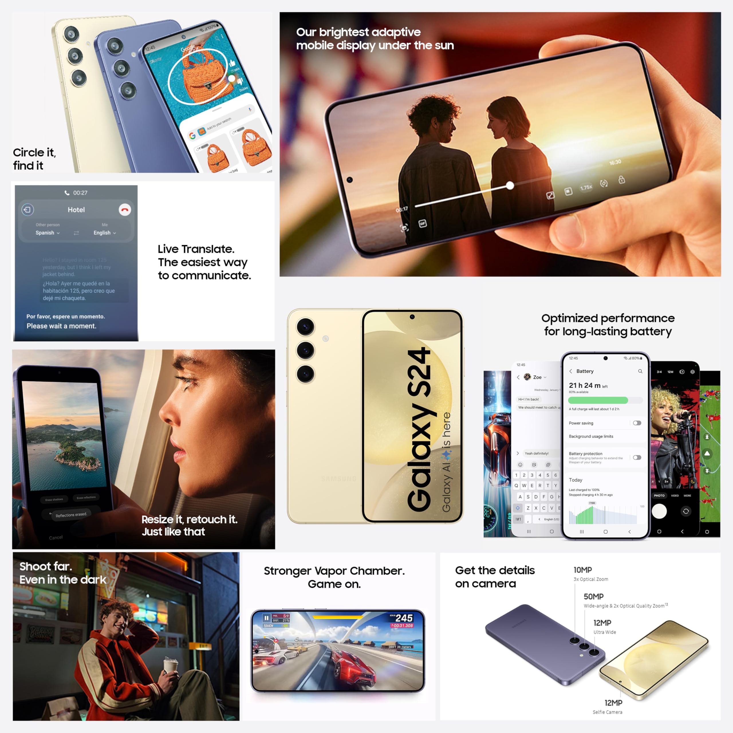 Samsung Galaxy S24 5G Unlocked Smartphone - 256GB Cobalt Violet | AI-Powered 50MP Camera, 8K Video, Night Mode | 120Hz AMOLED Display | US Warranty - Perfect for Streaming, Gaming & Professional Photography