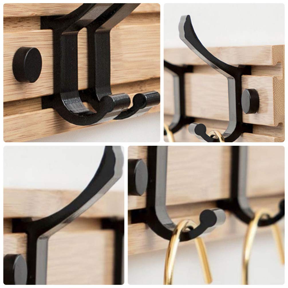 Cabilock Key Hanger Set - 6 Bamboo Door Hooks for Keys, Hats, Coats & Accessories | Space-Saving Wall Mount Organizer for Entryway, Bedroom & Closet