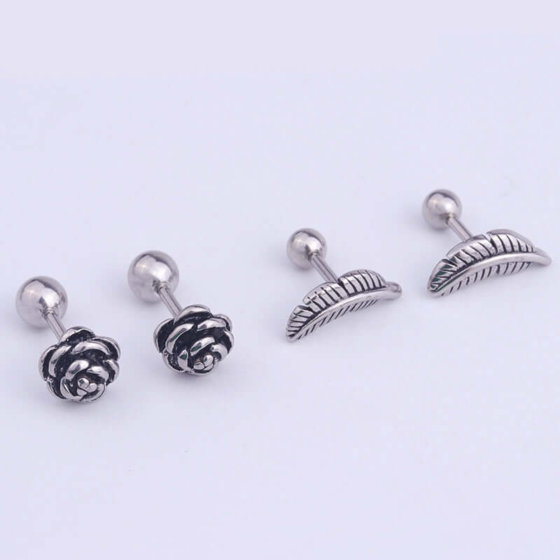 16G Cartilage Rose Leaf Ball Back Earrings for Women | ER8540 | Dainty & Elegant Ear Cuff for Daily Wear & Special Occasions