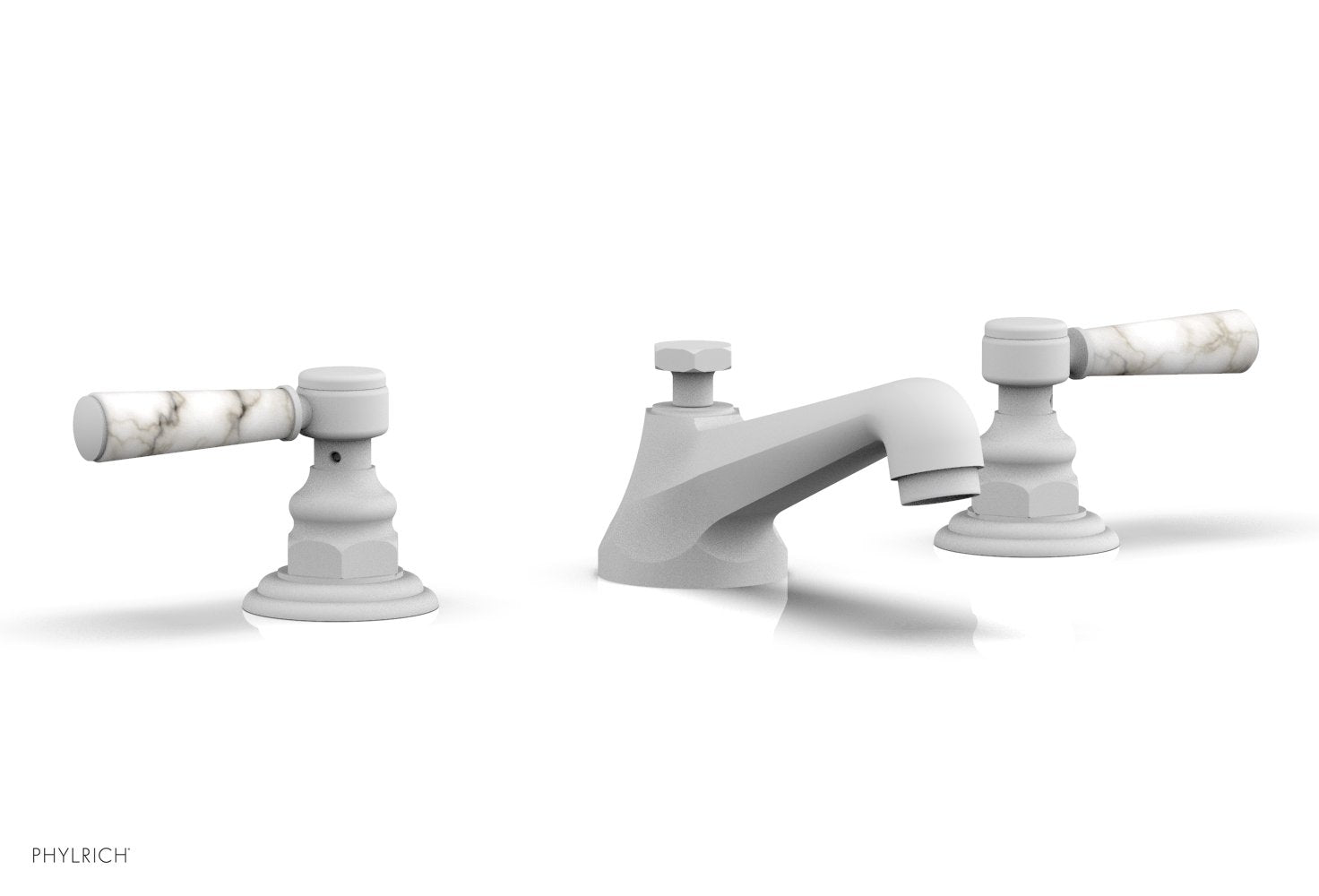 HEX TRADITIONAL Widespread Bathroom Faucet with White Marble Lever Handles - Model 500 03 | Perfect for Modern Vanities, Guest Bathrooms & Luxury Home Renovations