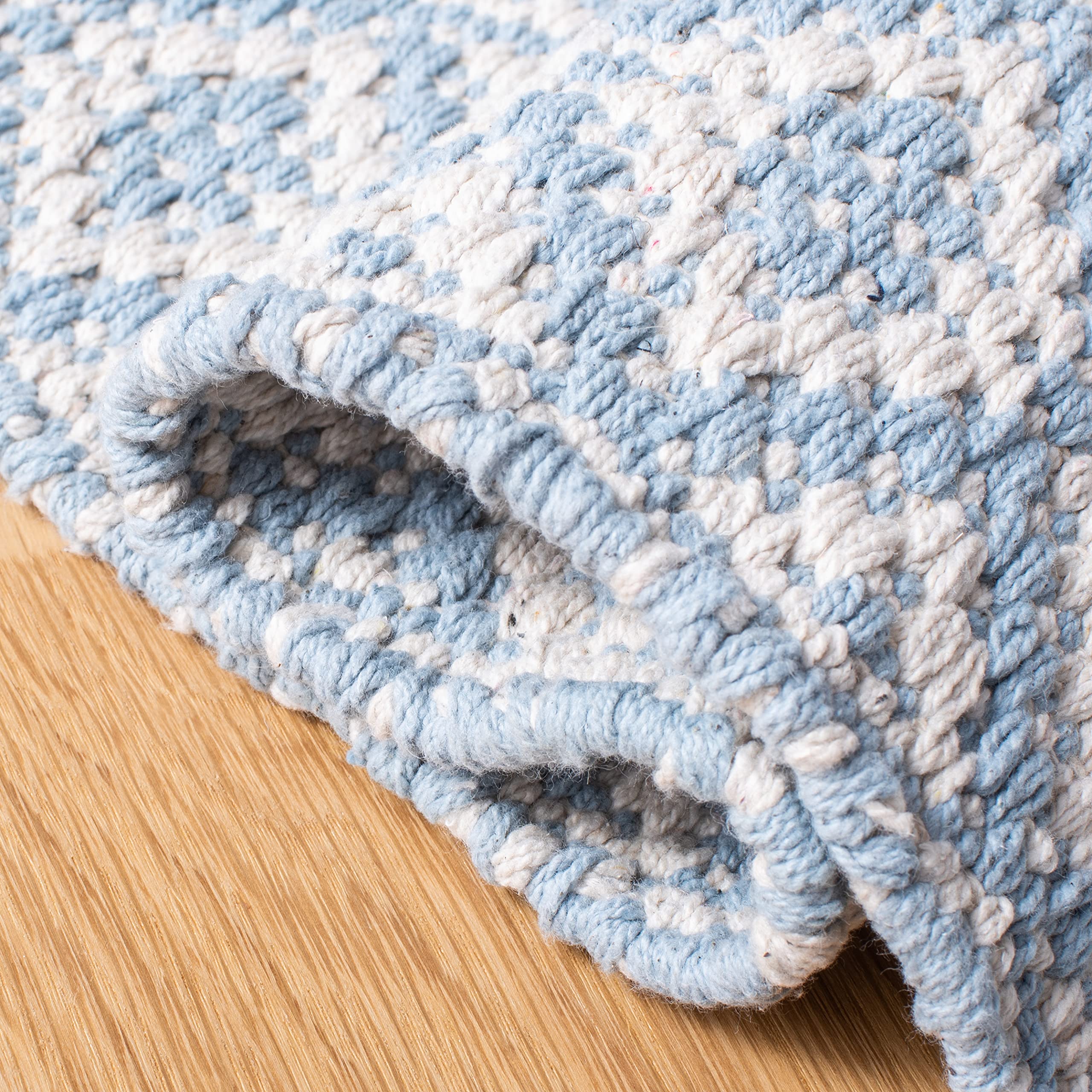 SAFAVIEH Montauk Collection Handmade Cotton Area Rug - 9' x 12' Ivory & Light Blue, Non-Slip Living Room & Bedroom Rug, Durable for High Traffic Areas | Perfect for Coastal Decor, Farmhouse Style & Modern Home Interiors (MTK716B)