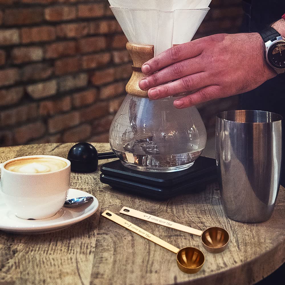 3Pcs Stainless Steel Coffee Measuring Scoops with Long Handle - Perfect for Coffee, Tea, Sugar, Protein Powder & Baking Ingredients | Ideal for Home Kitchen, Coffee Shops & Bakeries (Gold)