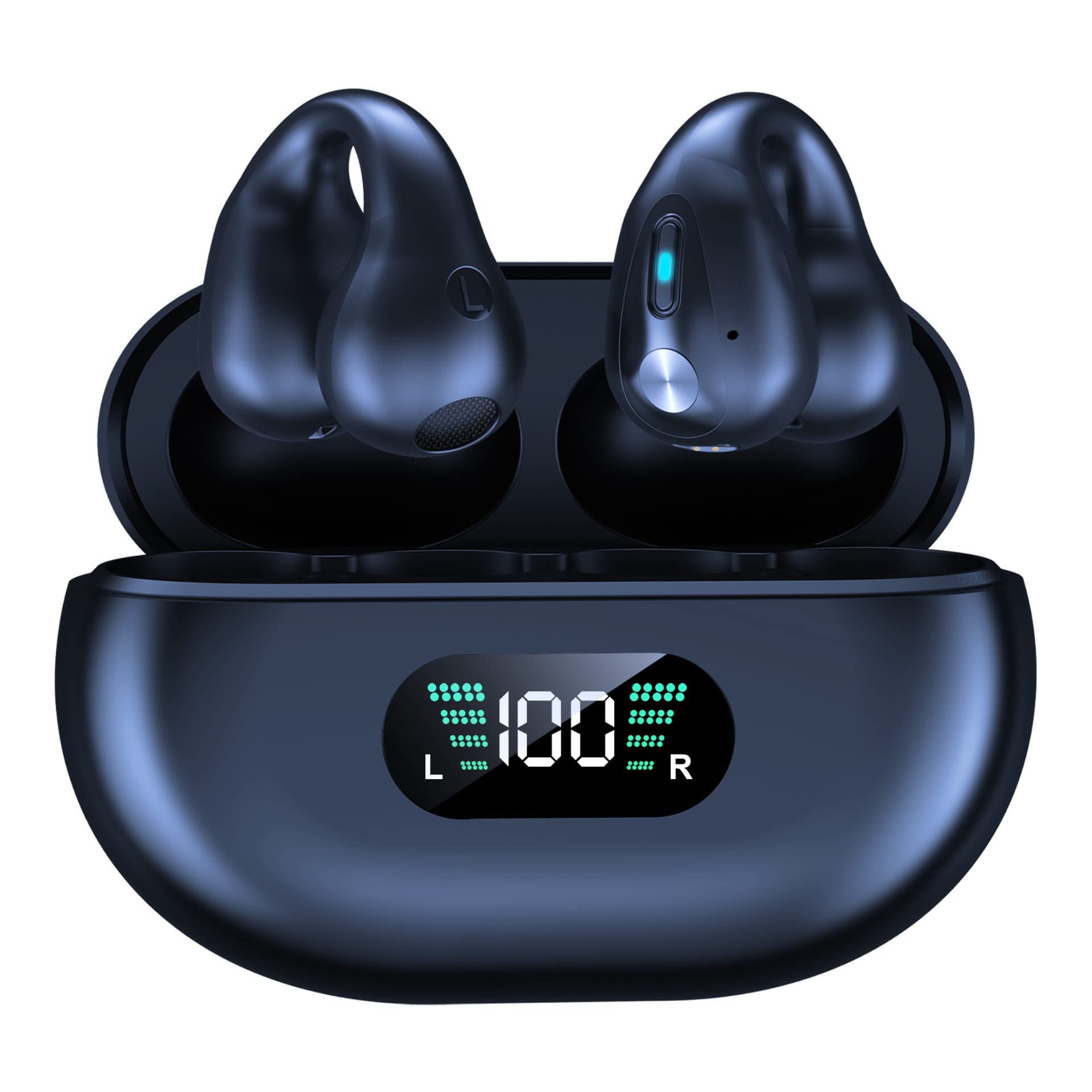 Wireless Clip Earbuds with Earhooks - Mini Bone Conduction Headphones, Bluetooth 5.3, IPX7 Waterproof, Open Ear Design, Noise Canceling for Cycling, Running, Workouts & Outdoor Sports