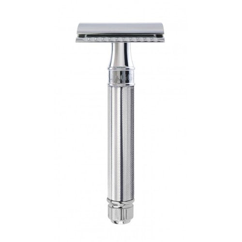 Edwin Jagger Double Edge Safety Razor for Men - Classic Chrome Plated Knurled Handle with Precision Blades - Perfect for Wet Shaving & Grooming Routine