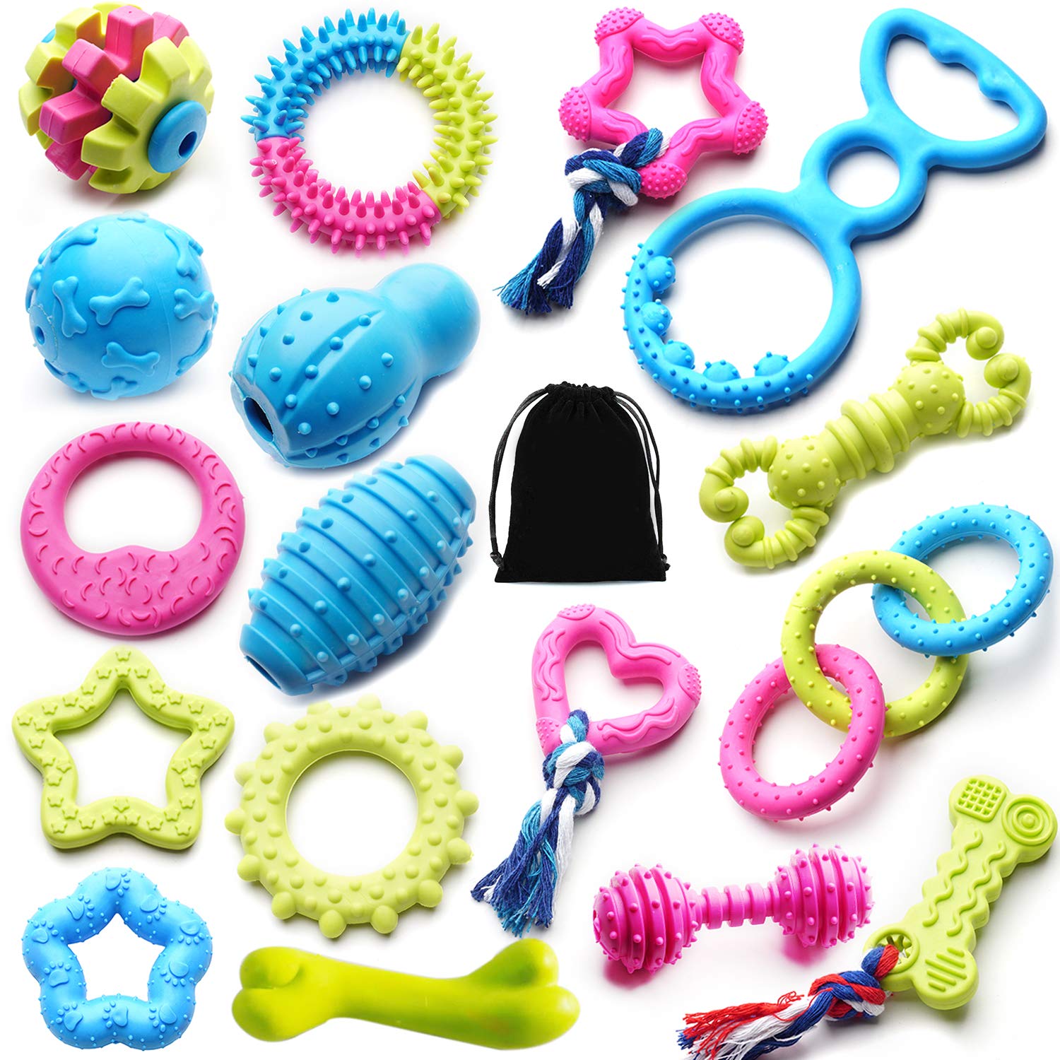 17 Pack Small Dog Chew Toys for Puppies - Cute Variety Shapes & Colors - Durable Teething Toys for Training & Biting Relief - Perfect for Teething, Playtime & Dental Health (Assorted Designs)