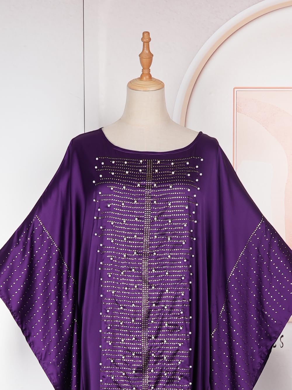 Stylish African Beaded Rhinestone Kaftan Maxi Dress for Women - Purple One Size | HD Quality | Perfect for Parties, Weddings & Special Occasions