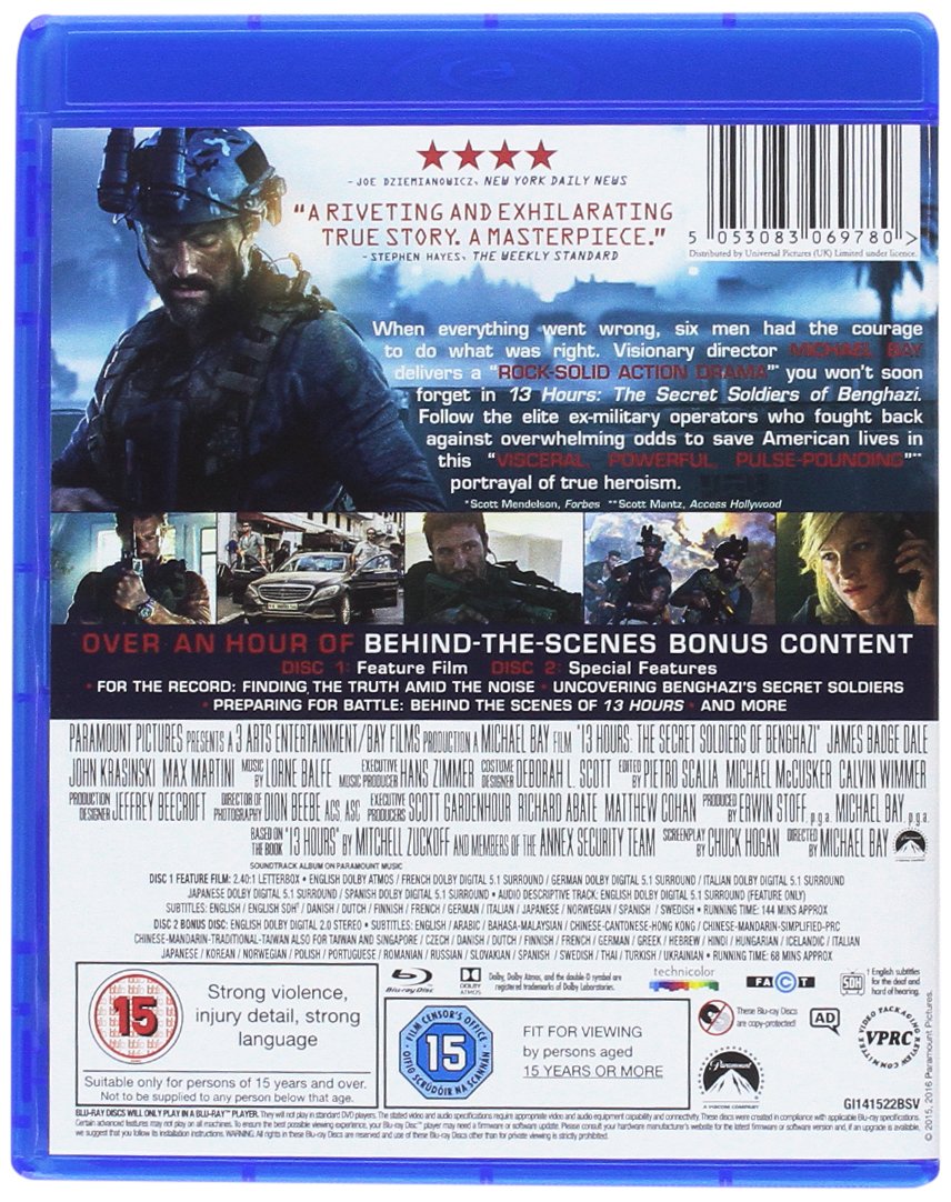 13 Hours: The Secret Soldiers of Benghazi Blu-ray (2016) - Region Free - Action Movie for Home Theater & Movie Nights