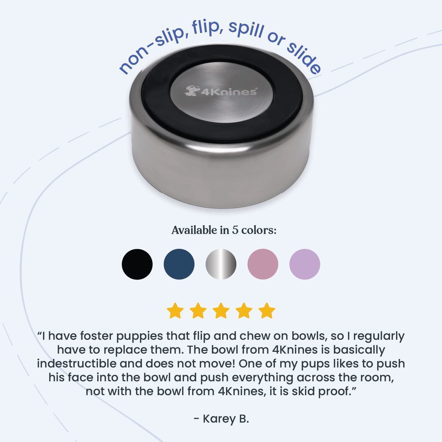 4Knines Stainless Steel Non-Slip Dog Bowl - Durable Pet Food & Water Dish for Large & Small Dogs (Black) - Perfect for Indoor & Outdoor Feeding, Travel, and Training