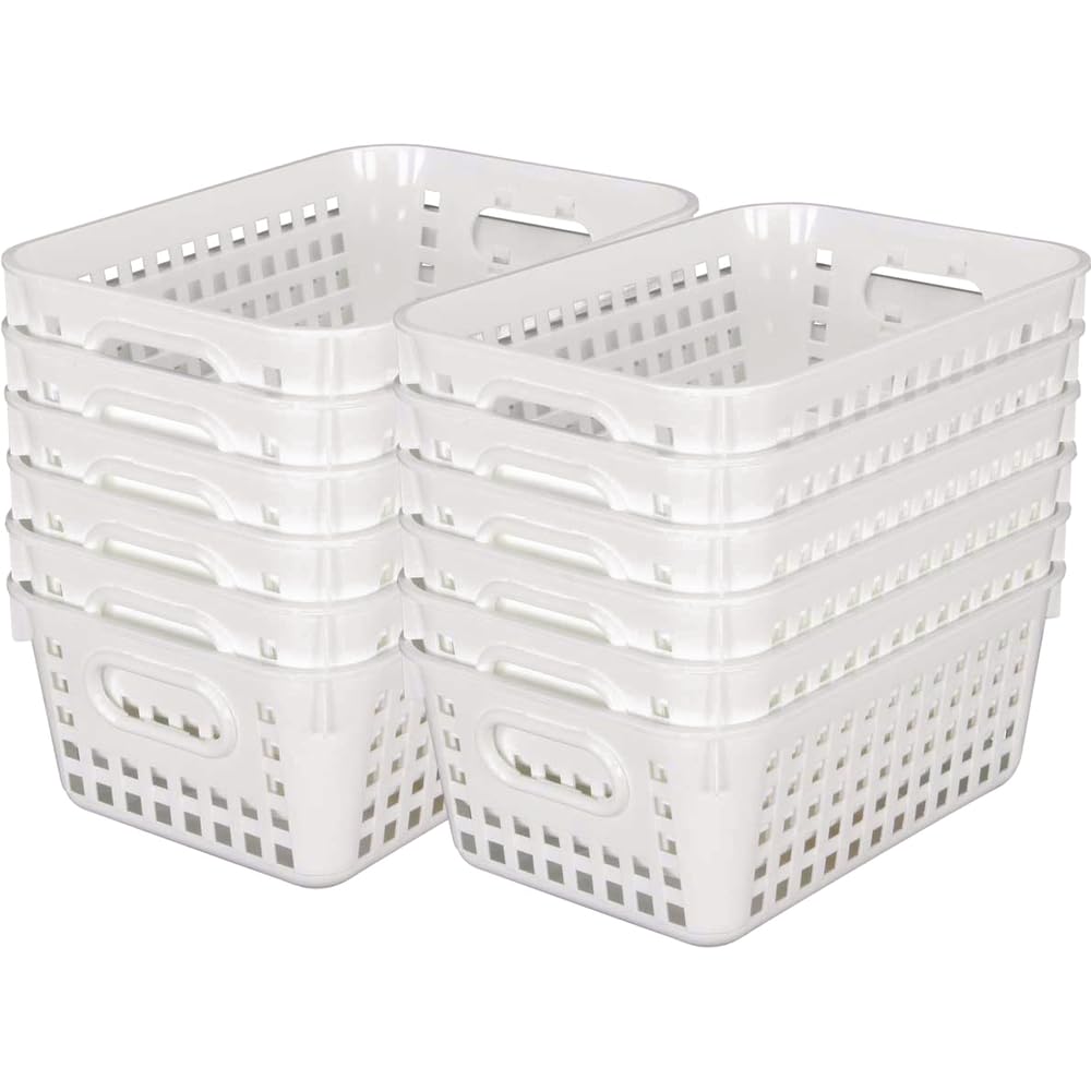 Medium Plastic Book Baskets - 12 Pack White, 11