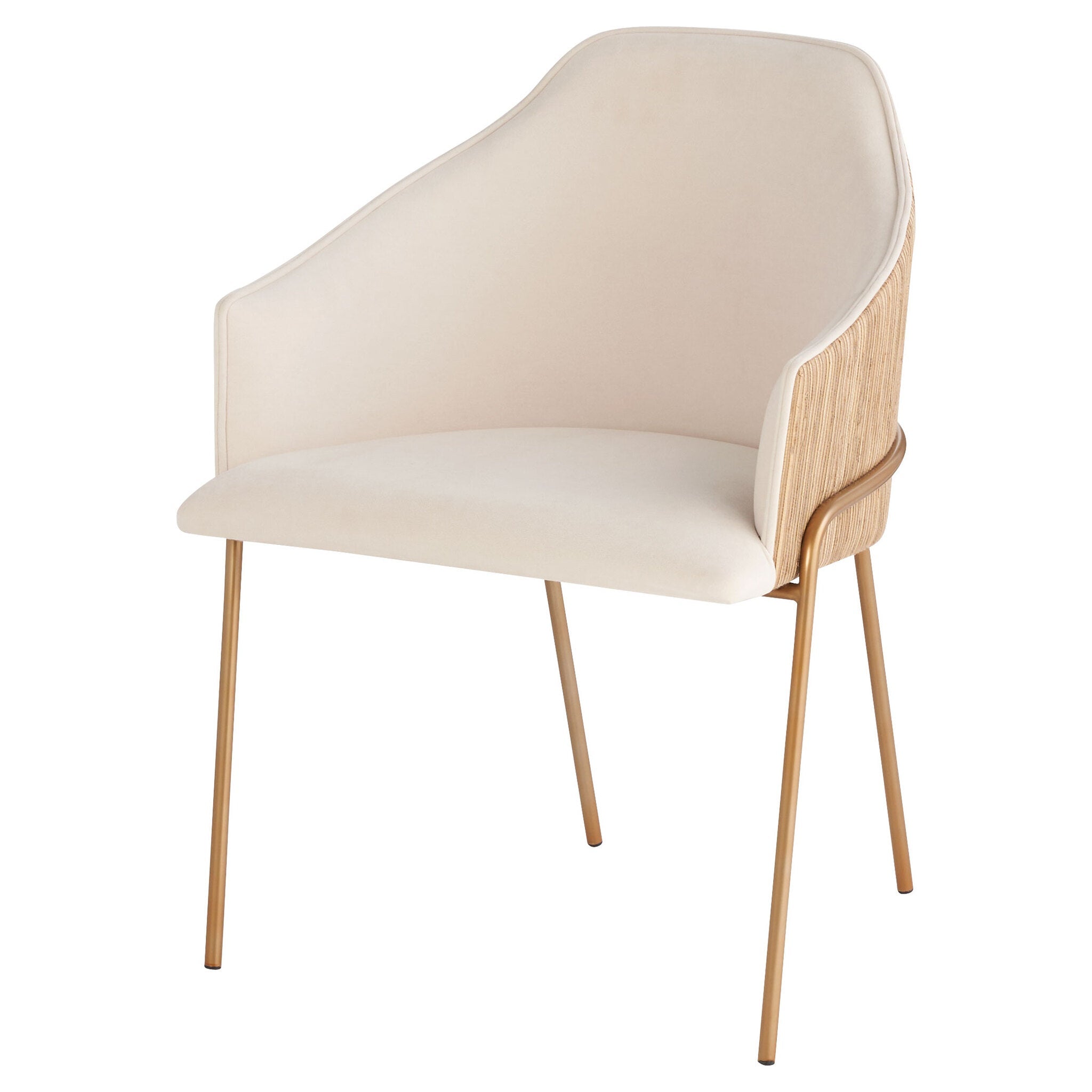 Cyan Design 11758 Menfis Dining Chair - Brushed Gold Frame with Light Tan Velour & Rattan Seat - Modern Boho Dining Room Furniture for Kitchen, Breakfast Nook, or Patio
