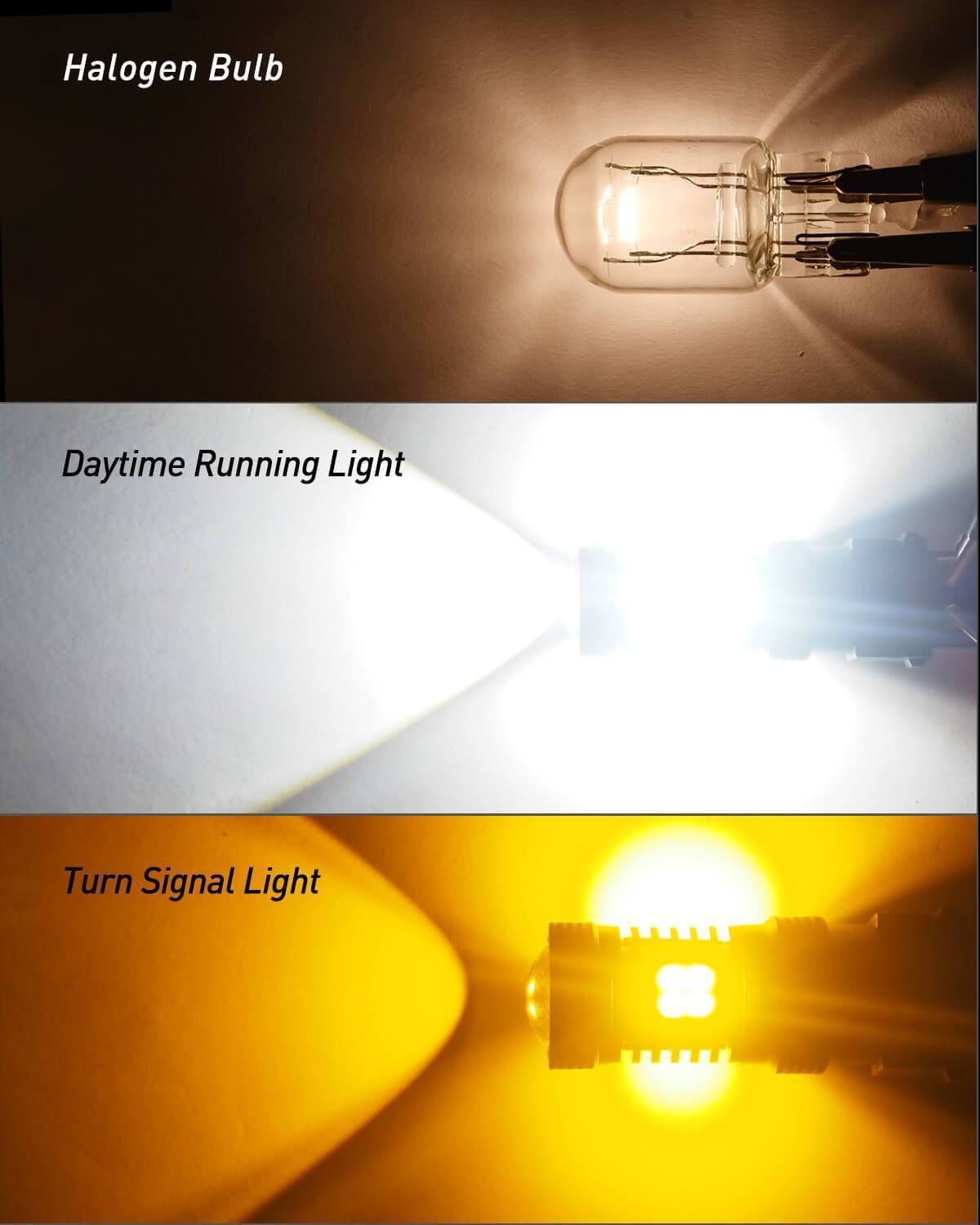 AUXITO 7443 7444 Switchback LED Bulbs - White/Amber Turn Signal Lights with Projector for Cars, Trucks, SUVs - Perfect for Daytime Running Lights & Nighttime Visibility