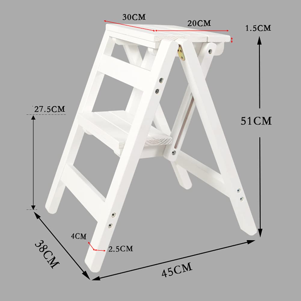 Foldable Wooden Step Stool Ladder Chair - Multi-Purpose Storage Shelf for Books, Plants & Home Decor - Max Load 250lbs - Perfect for Kitchen, Bathroom & Library Organization