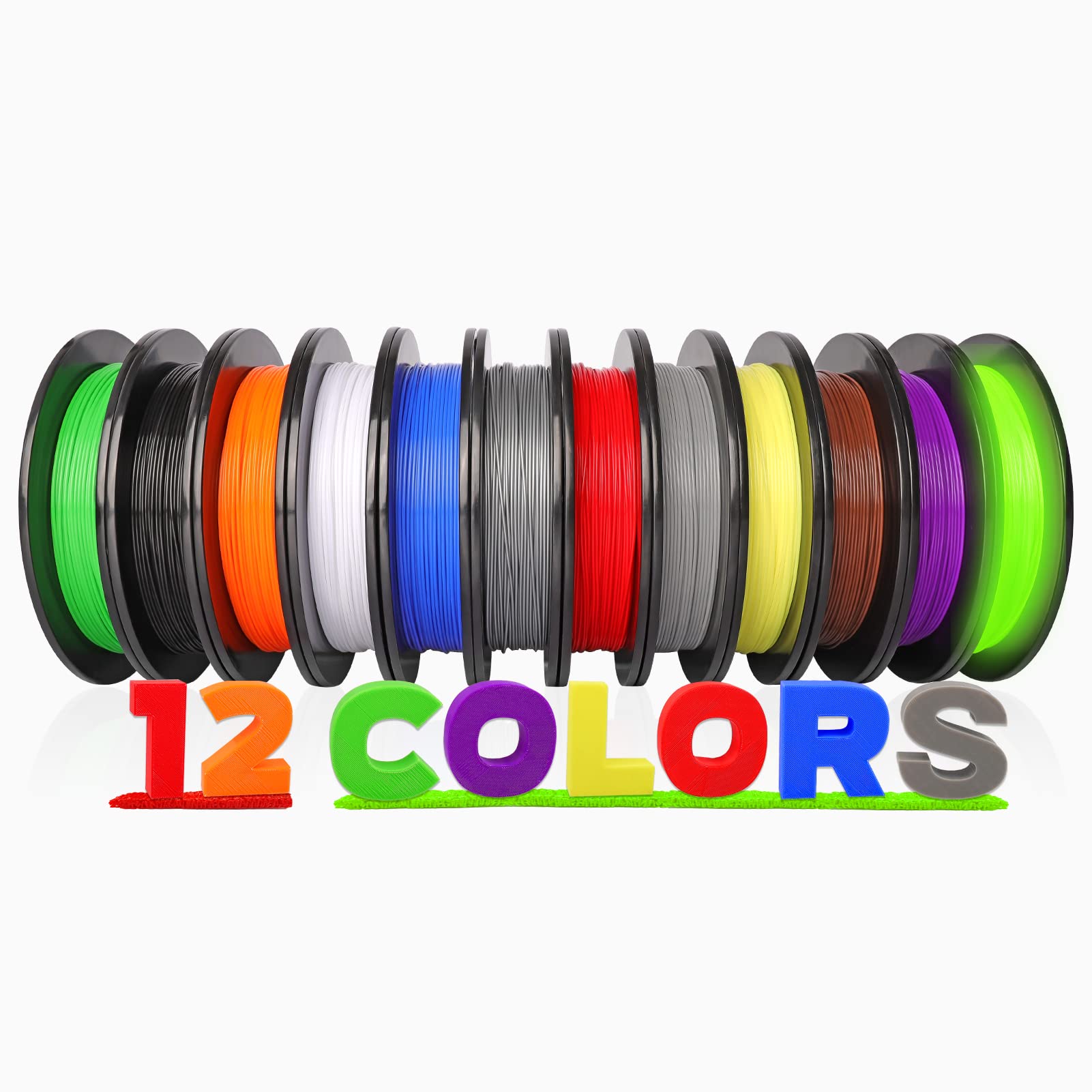 Premium PLA+ 3D Printer Filament 1.75mm - 12 Pack Assorted Colors (500g/Spool, 6KG Total) - High Strength, Low Warping for FDM Printers Like Ender 3 - Perfect for DIY Projects, Prototyping & Creative 3D Printing