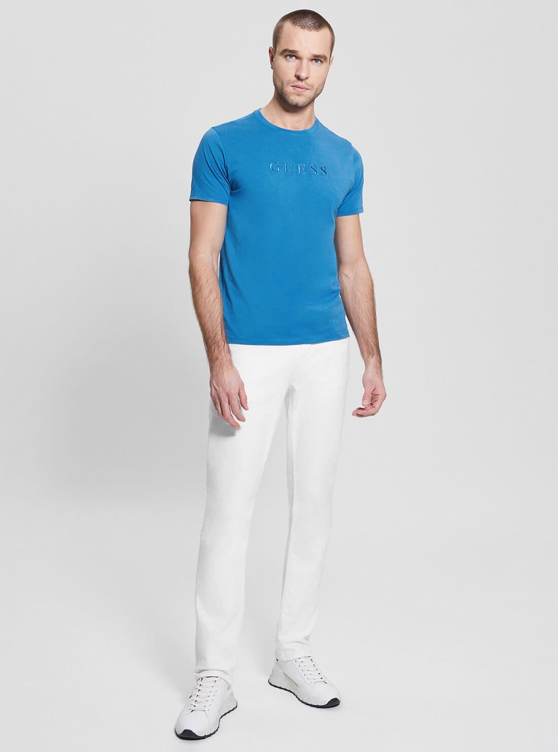Premium Blue Pima Cotton T-Shirt with Logo - Soft Breathable Men's Casual Tee for Everyday Wear & Outdoor Activities