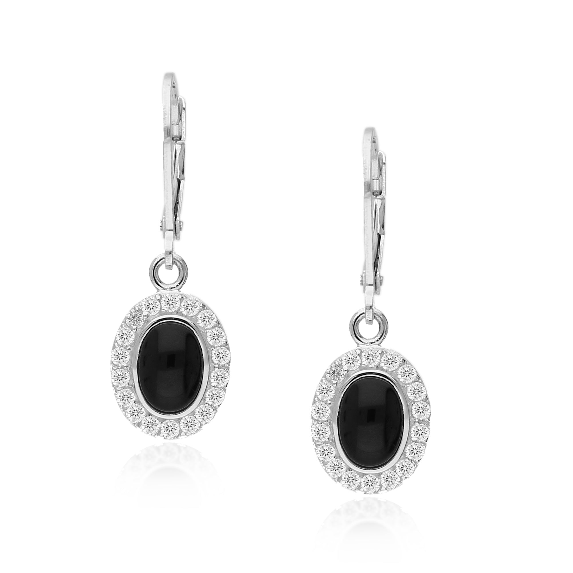Sterling Silver Whitby Jet CZ Oval Drop Earrings for Women - Elegant Dangle Jewelry for Party, Wedding & Evening Wear