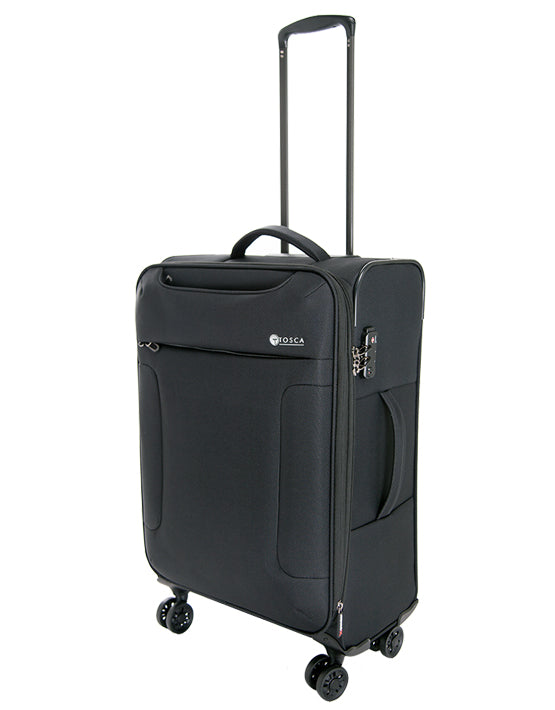 Tosca So Lite 3.0 25-Inch Medium 4-Wheel Soft Suitcase - Lightweight Expandable Luggage with Spinner Wheels, Black - Perfect for Air Travel, Business Trips & Weekend Getaways