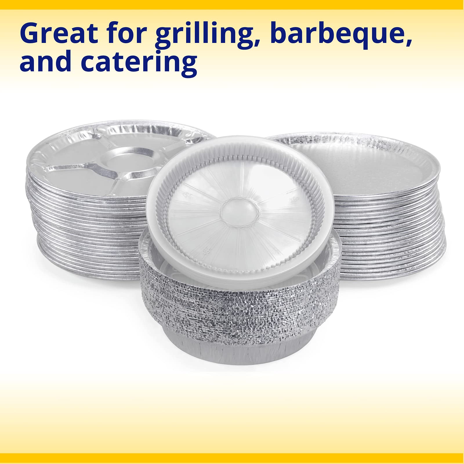 75-Piece Aluminum Catering Set with 25 Lazy Susans, 25 Flat Trays & 25 Lidded Pans - Disposable Round Foil Containers for Baking, Parties, Events & Food Service | Perfect for Catering, Buffets & Takeout Meals