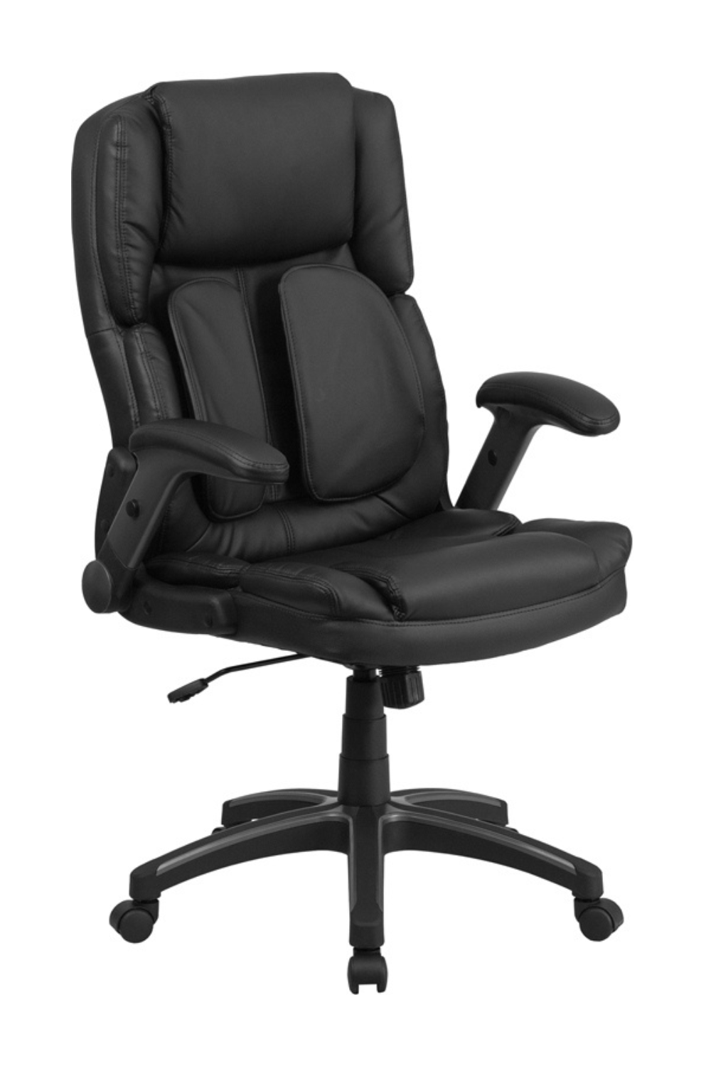 FLASH Hansel Extreme Comfort High Back Black LeatherSoft Executive Swivel Ergonomic Office Chair with Flip Up Arms - Premium Home & Office Seating for Long Work Hours