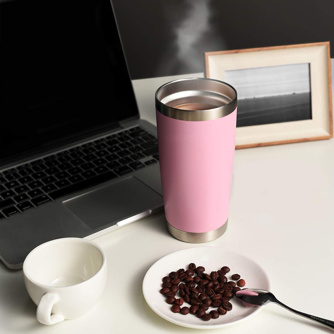 DOMICARE 20oz Stainless Steel Tumbler with Lid - 12 Pack Bulk, Double Wall Vacuum Insulated Travel Mug, Powder Coated Coffee Cup (Pink) - Perfect for Office, Gym, Camping & Outdoor Activities