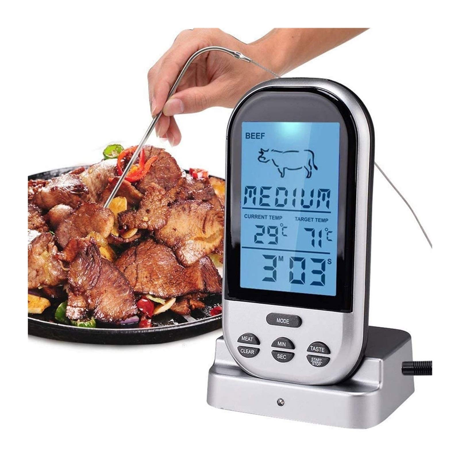 Digital Meat Thermometer with Touchscreen - Instant Read Food Thermometer for Grilling, Smoking, BBQ, Oven & Frying Pan - Backlit LCD Display with Timer & Temperature Modes | Perfect for Cooking Steak, Chicken, Fish & Baking