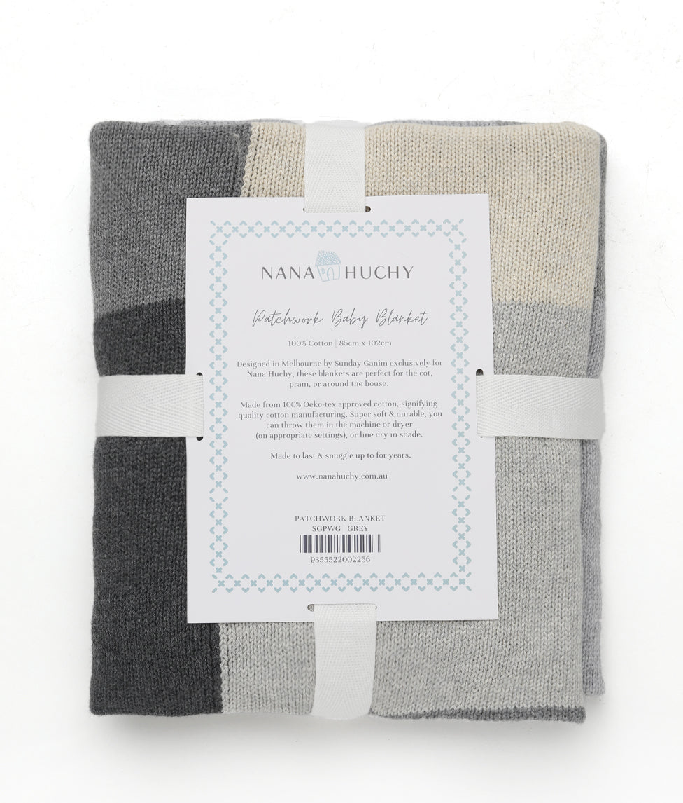 Personalized Baby Blanket - Soft Patchwork Grey Cotton Blanket for Newborns & Infants | Perfect for Nursery, Swaddling & Photo Props