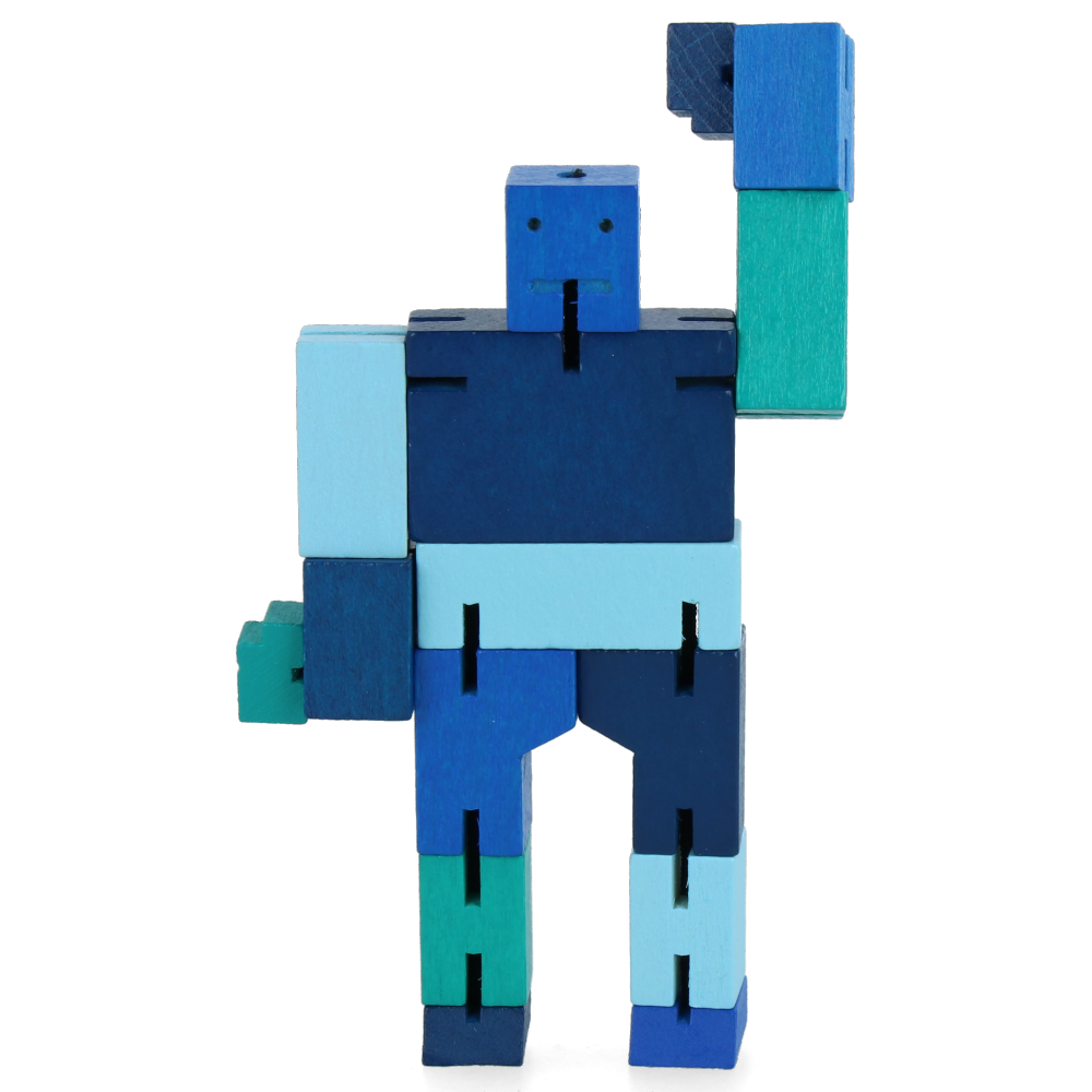 Blue Micro Cubebot - Compact & Portable Wooden Puzzle Toy for Kids & Adults | Perfect for Stress Relief, Office Desk Decor, and STEM Learning