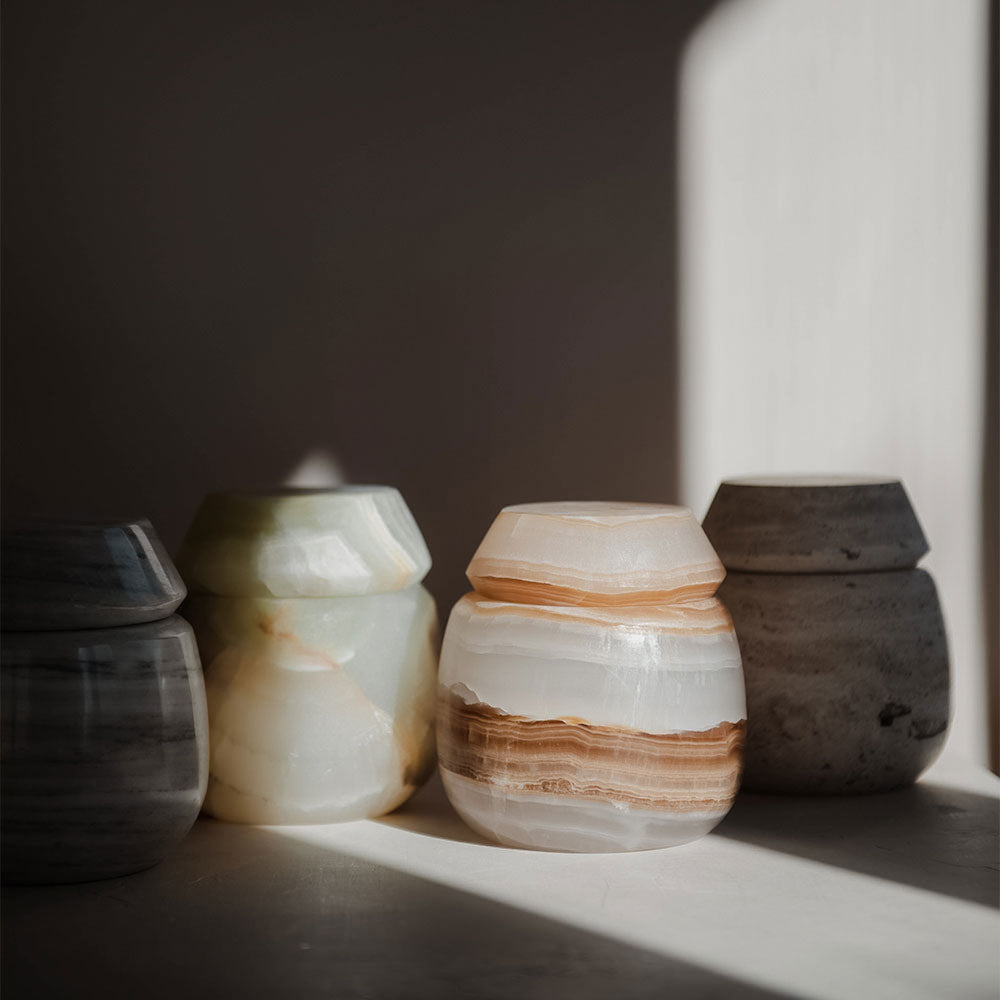 Hand Carved Green Alabaster Canister - Elegant Home Decor for Kitchen, Bathroom & Living Room Storage | Perfect for Spices, Cotton Balls & Decorative Display