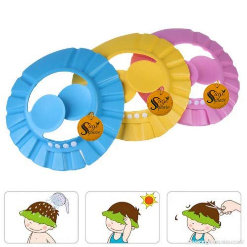 Sage Square Adjustable Soft Baby Shower Cap with Ear Protector - Safe & Comfortable Bathing Hat for Infants & Toddlers - Perfect for Sensitive Skin & Water Protection During Hair Wash