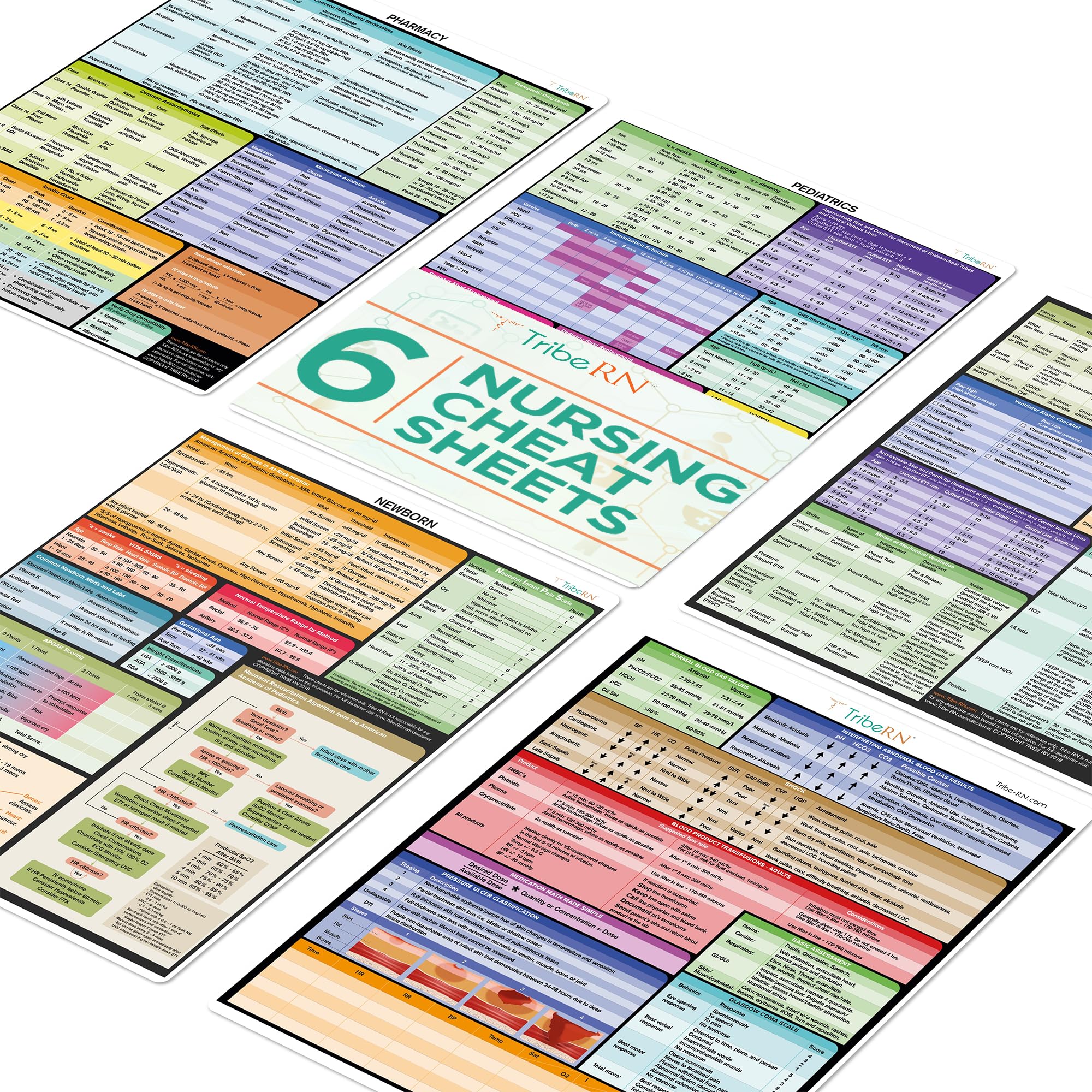 Nursing Cheat Sheets by Tribe RN - 6 Durable Medical Reference Cards for Nurses & Students | General Med, Labs, Medical Spanish, Newborn, NICU, OB/L&D, Pharmacy, Respiratory, Pediatrics | Perfect for Clinical Rotations, NCLEX Prep & Quick Patient Care Reference