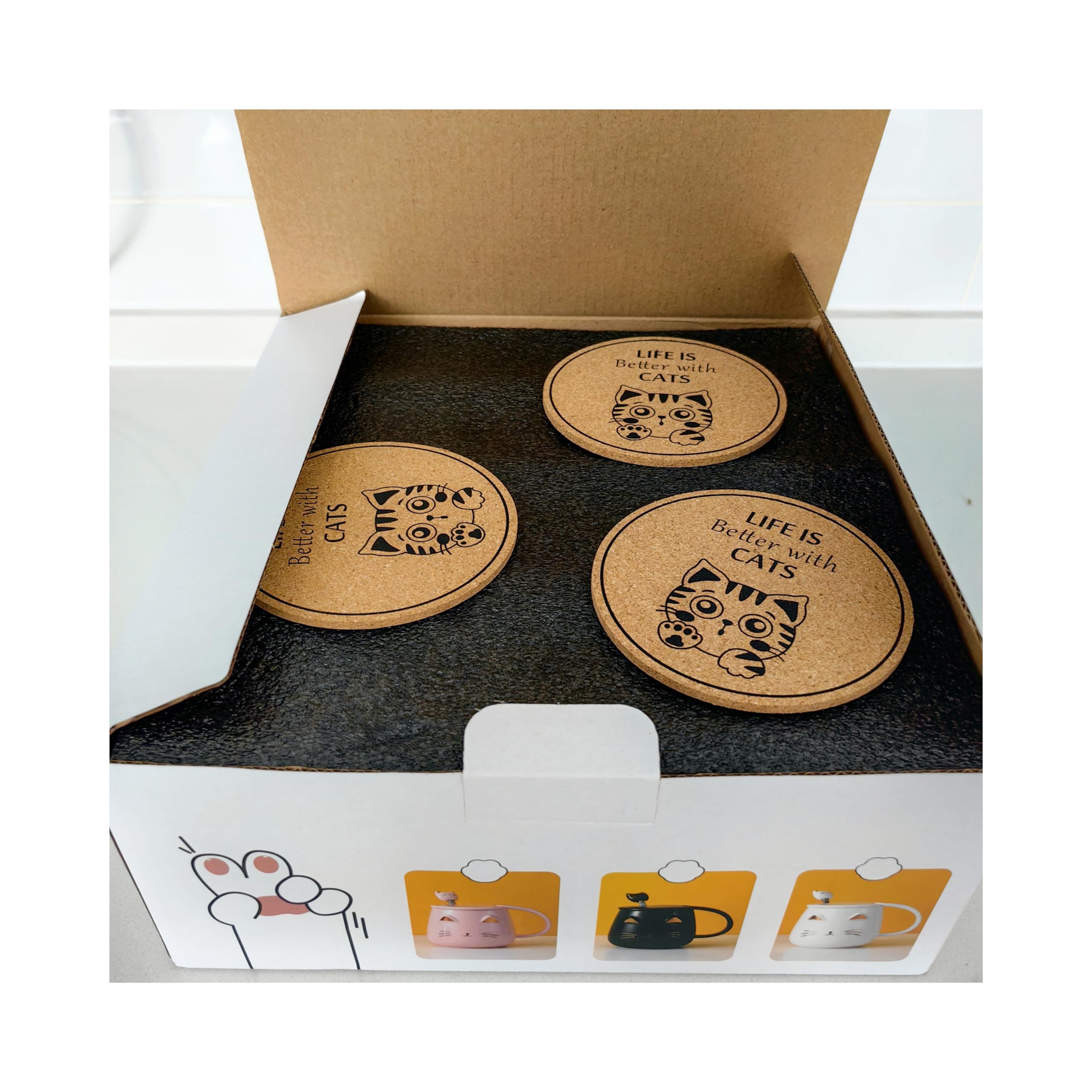 3-Piece Ceramic Cat Mug Set with Lid, Spoon & Coaster - 13oz Cute Cat Coffee Cups for Women, Kids & Cat Lovers - Perfect Christmas Birthday Gift (Black, White, Pink) - Ideal for Tea, Coffee & Hot Chocolate at Home or Office