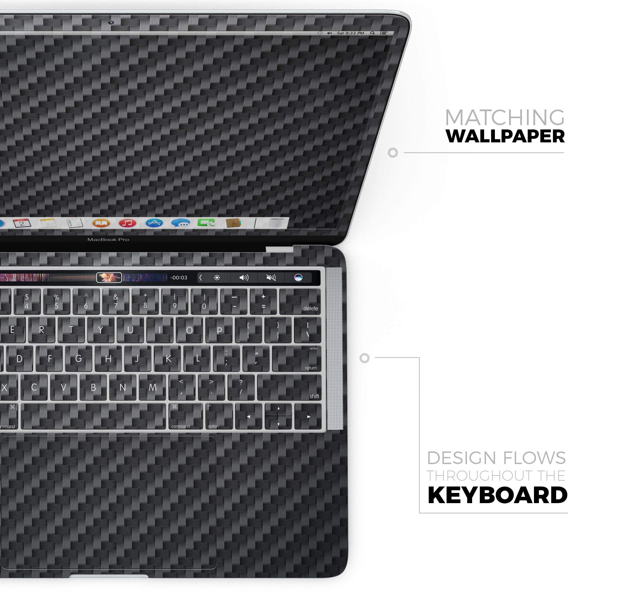 Textured Black Carbon Fiber Full-Body Skin Wrap for MacBook Air 13