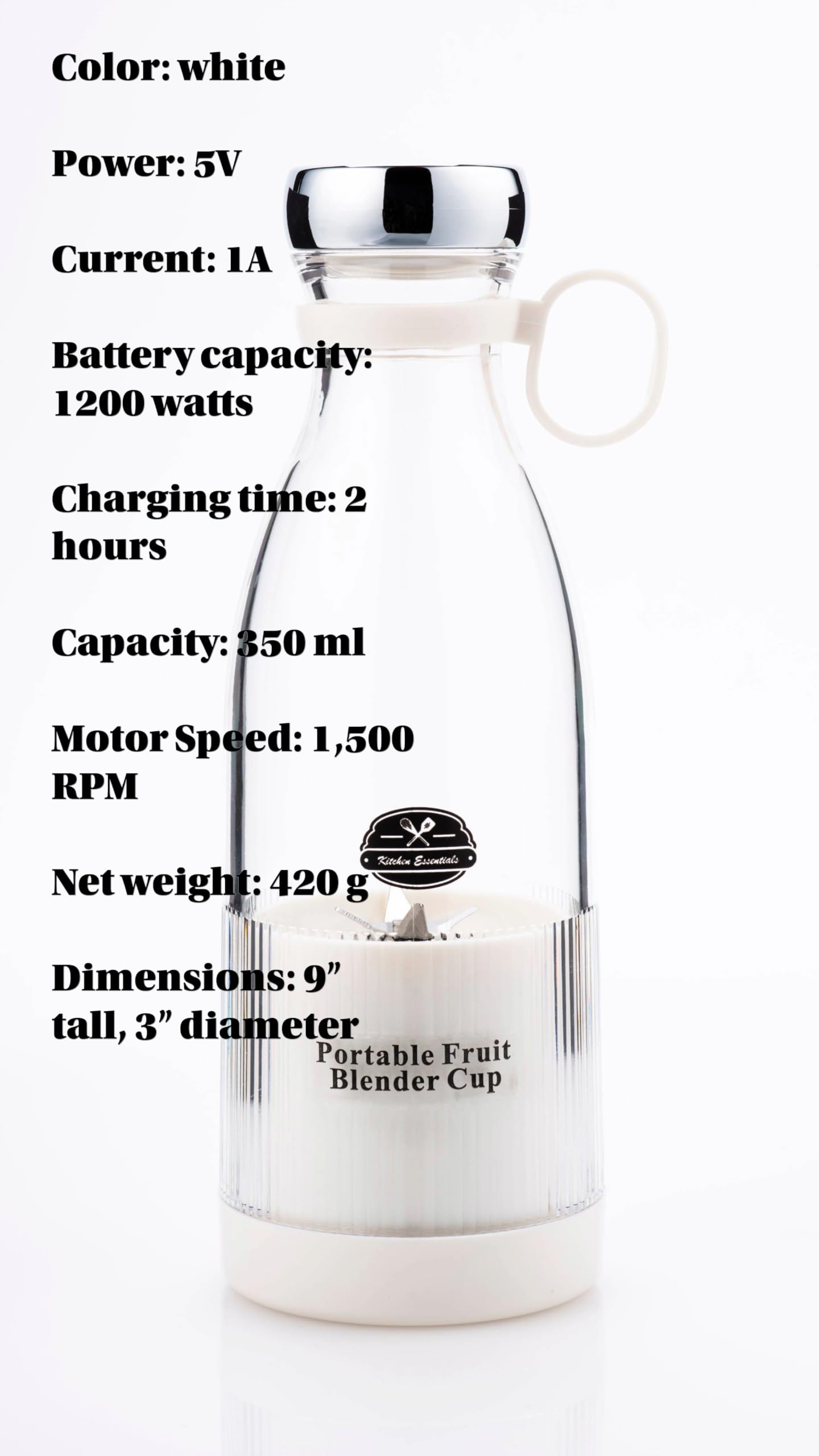 Portable USB Rechargeable Handheld Blender - 350ml Mini Personal Juicer Mixer for Smoothies, Shakes & Juices | Compact Travel Blender Cup | Easy to Use Kitchen Essential for Home, Office & Gym Workouts