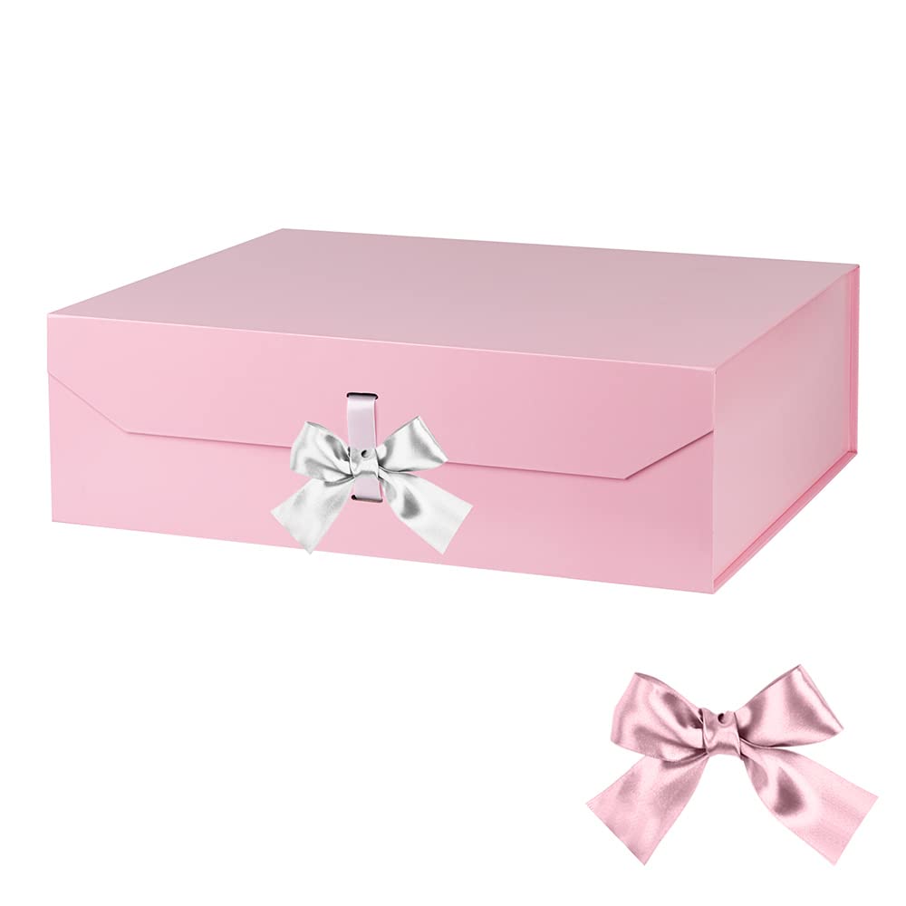 Extra Large Pink Gift Box 19x16x6 Inches with Ribbon & Magnetic Closure Lid - Elegant Wedding Proposal Box for Groomsmen, Bridesmaid Gifts, Jewelry & Dress Packaging - Perfect for Weddings, Anniversaries & Special Occasions