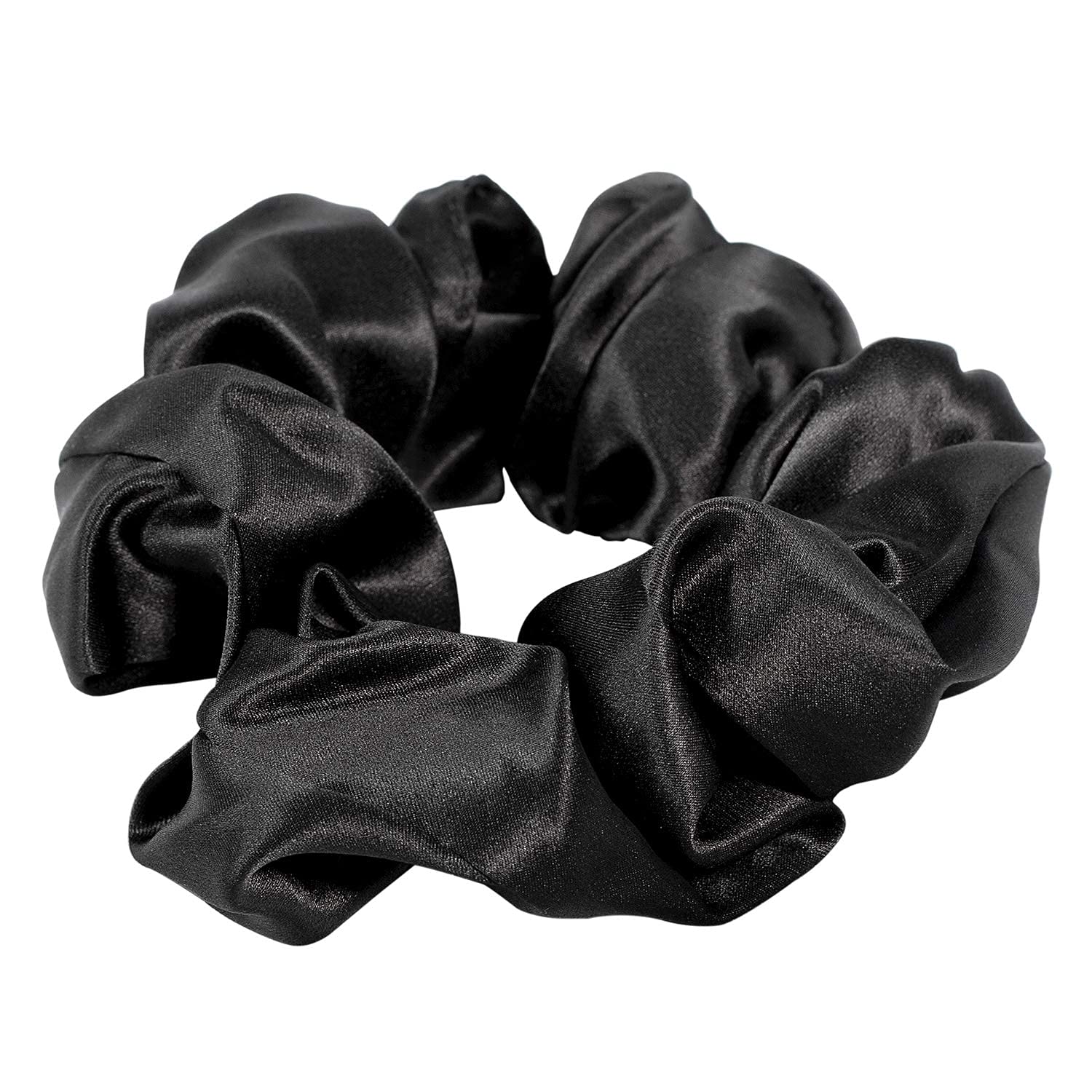 BAKEFY 6-Pack Black Satin Silk Hair Scrunchies - Soft No Damage Hair Ties for Women & Girls, Elastic Ponytail Holders for Sleep, Workout, and Everyday Use