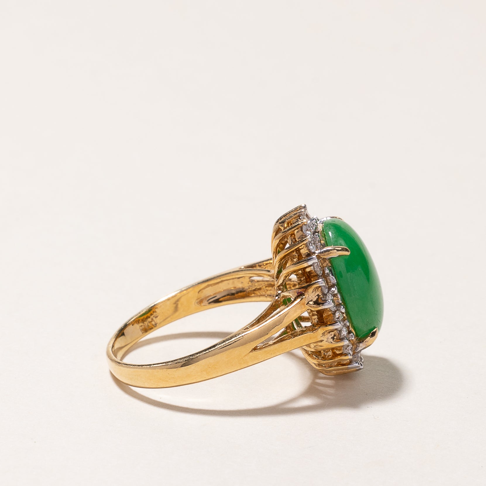 18K Yellow Gold Jade and Diamond Ring - 12.40x10.30x3.80mm, 0.50ctw, Size 6.5 | Elegant Statement Jewelry for Weddings, Anniversaries & Special Occasions