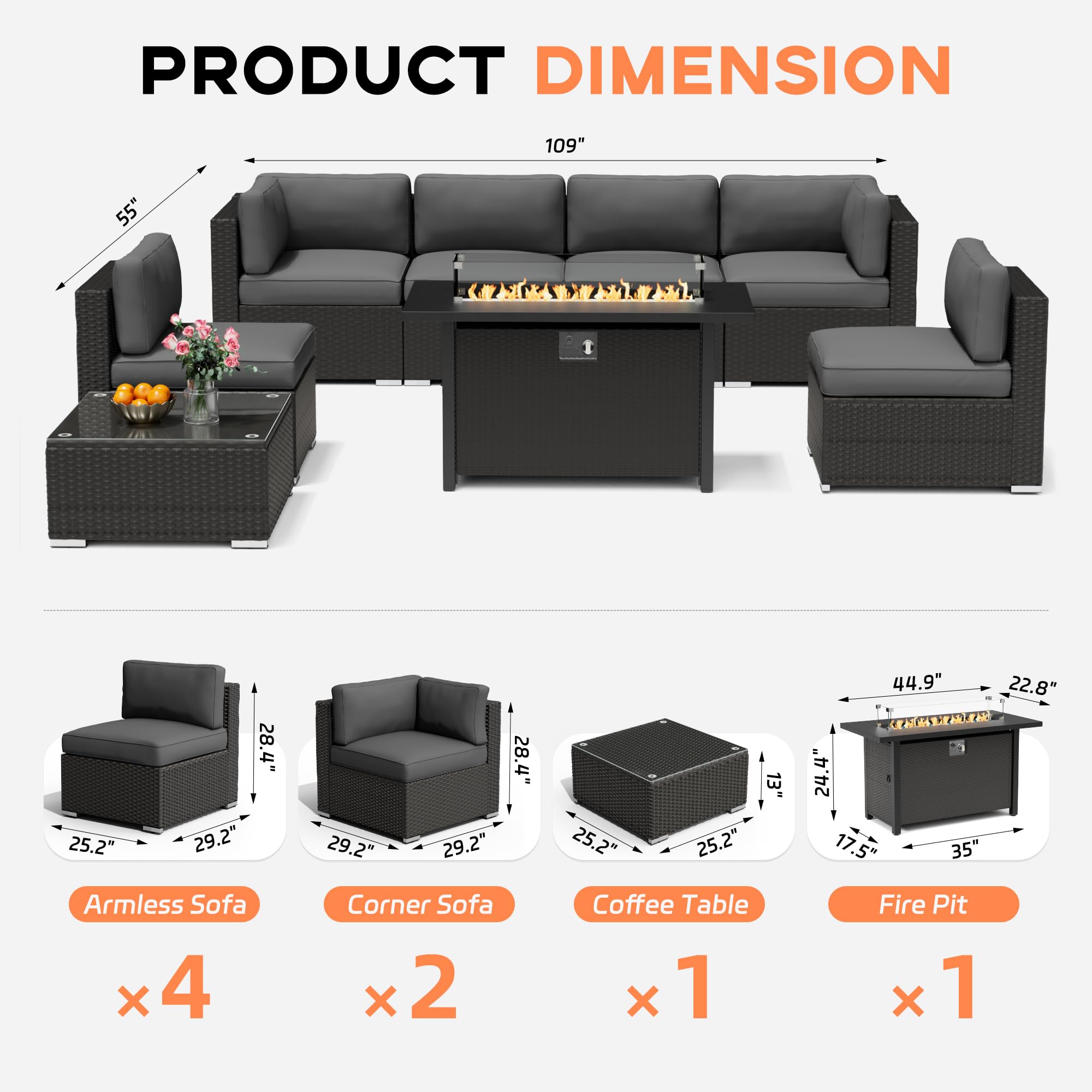 8-Piece Outdoor Patio Furniture Set with 45