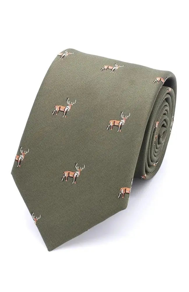 L.A. Smith Sage Stags Head Tie - Classic Men's Necktie for Business, Wedding & Formal Occasions - Perfect Gift for Dad, Husband & Professionals
