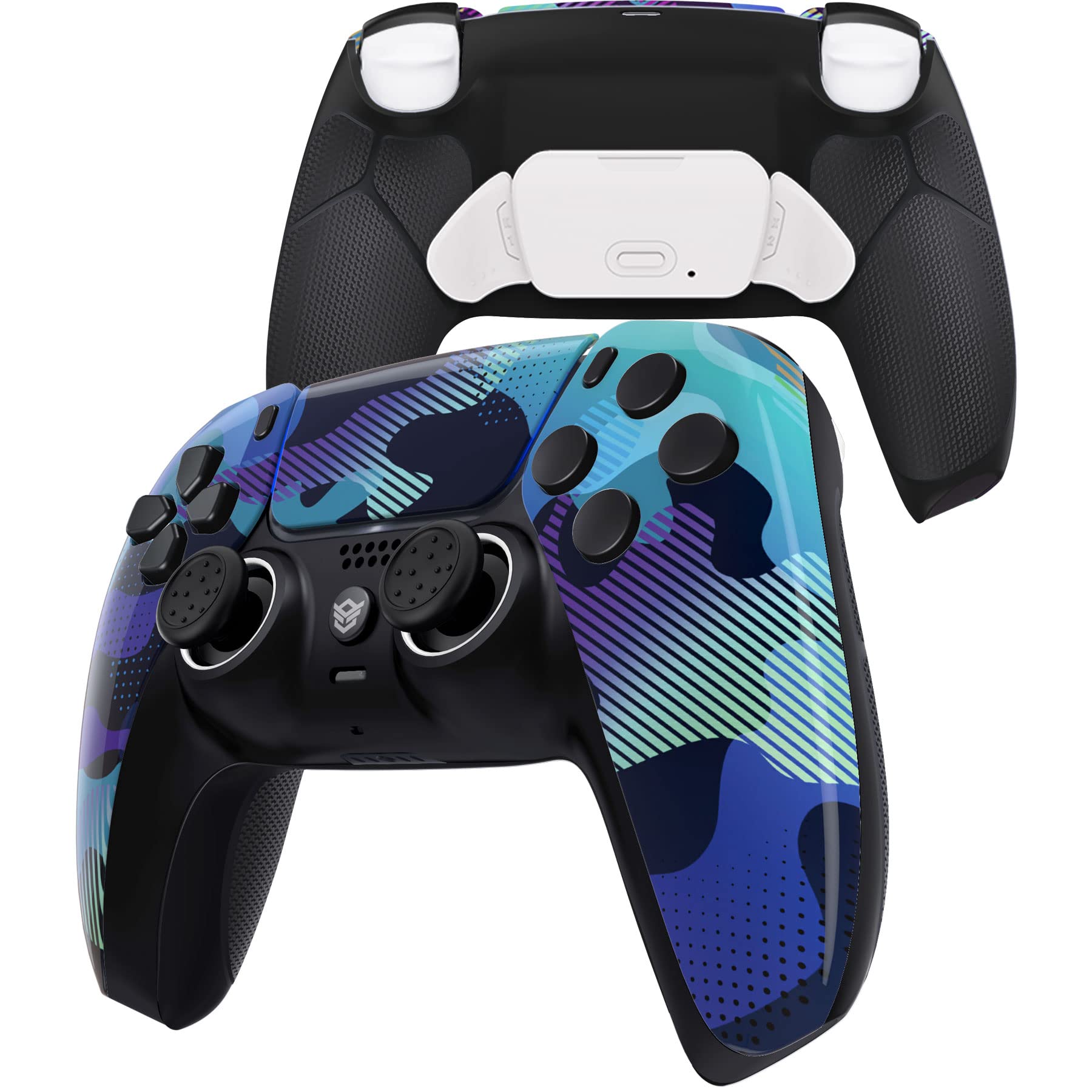 HexGaming RIVAL 2 PS5 Controller with Back Buttons, Replaceable Thumbsticks & Fast Shot Rubberized Grip - Compatible with PS5 & PC (Camouflage Blue) | Enhanced Gaming Performance for FPS, Racing & Competitive Play
