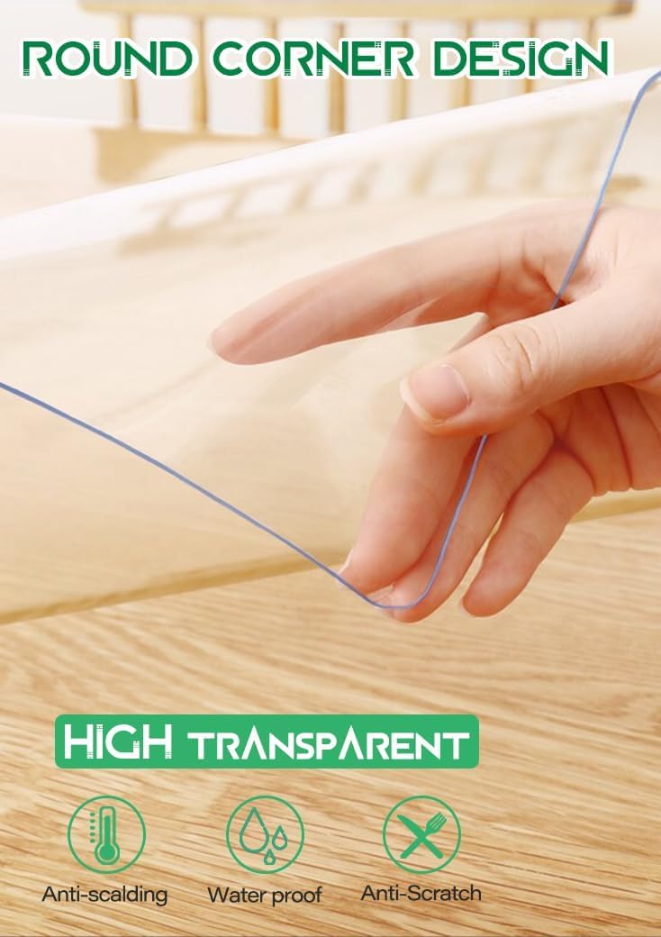 54x120 Inch Clear Plastic Table Cover Protector - Crystal Table Pad for Dining Table, Writing Desk, Countertop, Coffee Table & Night Stand - Waterproof & Scratch-Resistant for Home & Office Use