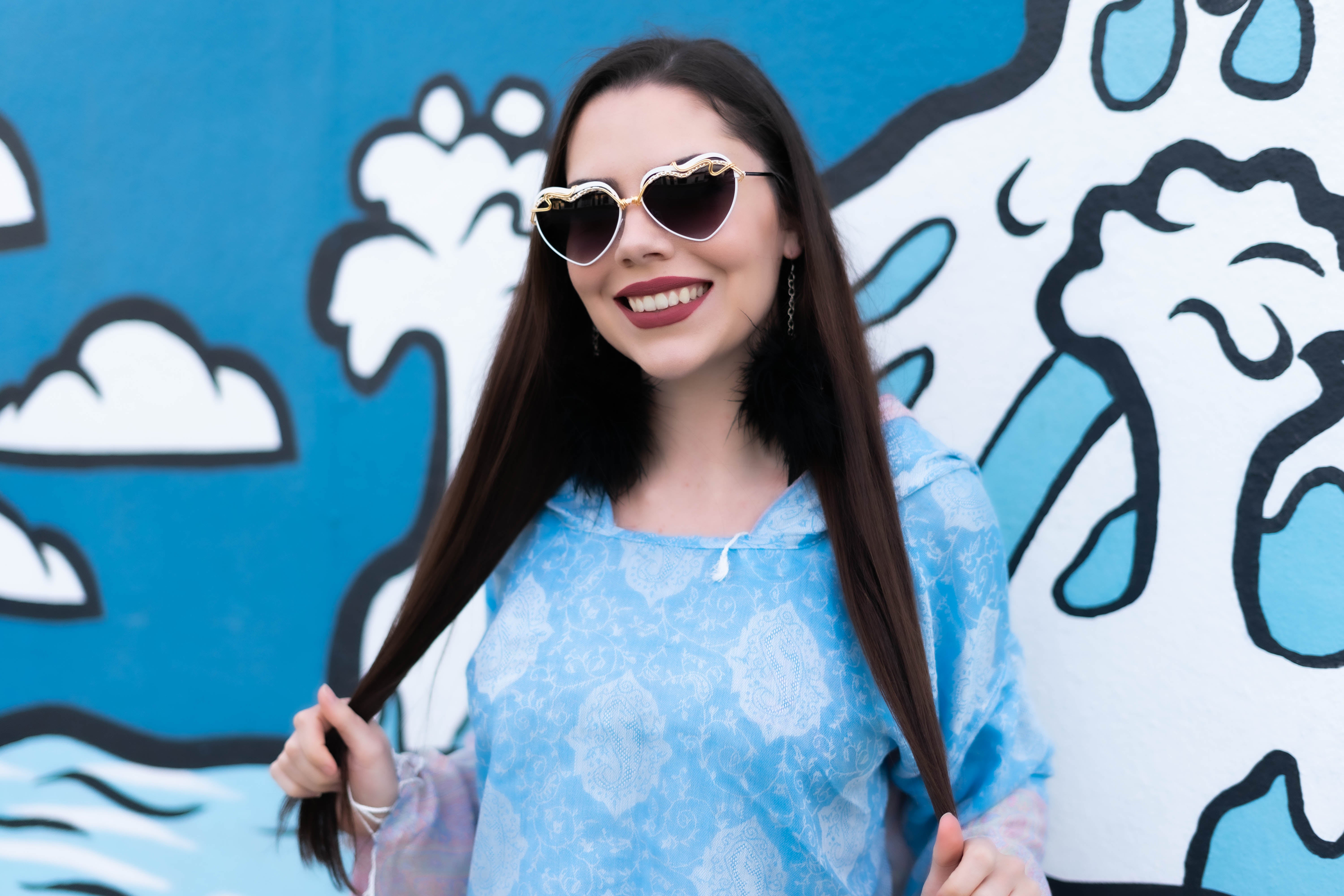 PASH LS Crop Top - Blue Clouds Print | Women's Fashion Long Sleeve Shirt | Perfect for Casual Wear, Street Style & Instagram Outfits