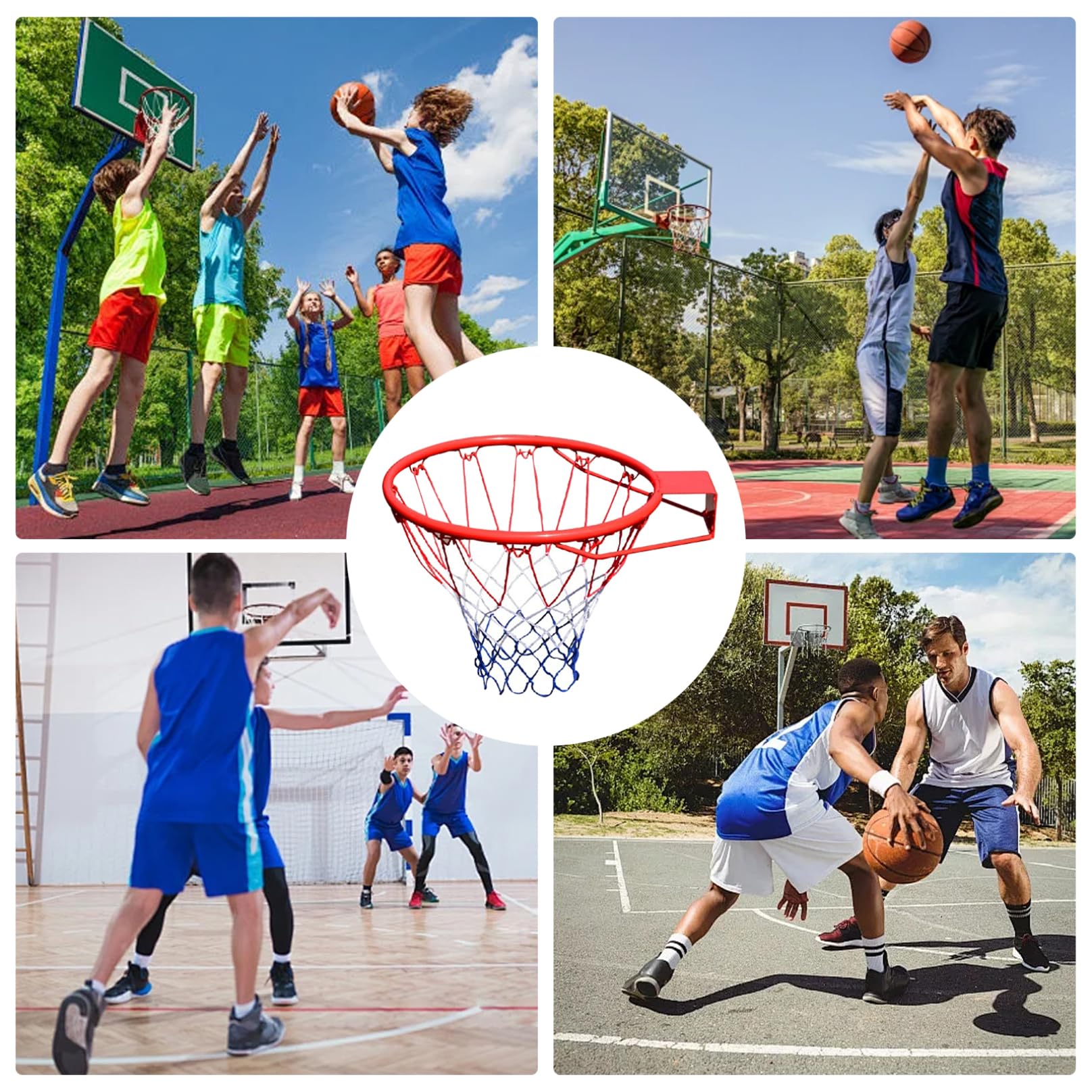 15 Inch Steel Basketball Rim Replacement with Net - Durable Wall Mount Hoop for Kids & Adults - Indoor & Outdoor Sports Equipment for Driveway, Backyard, Gym & Playground Use