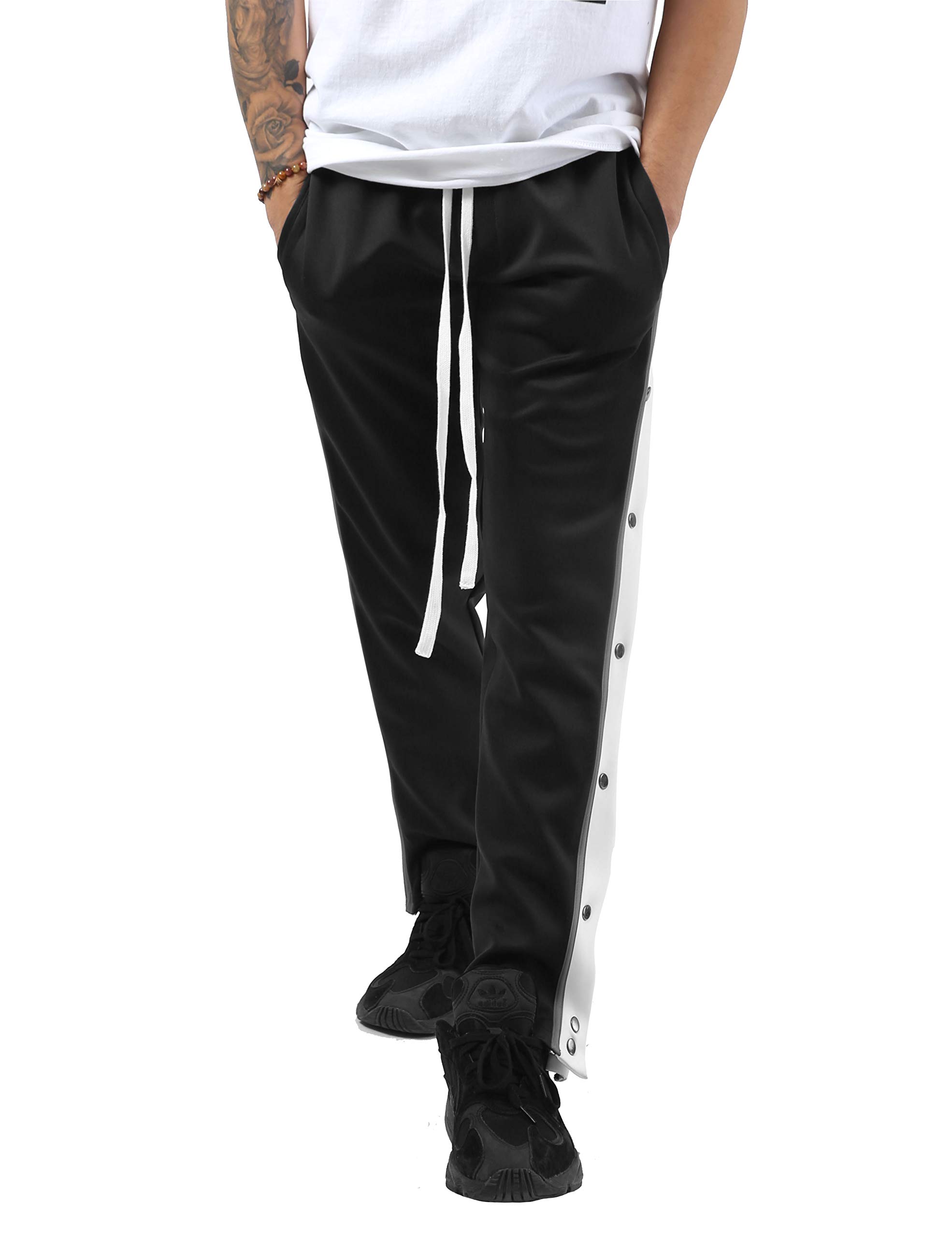 Men's Slim Fit Striped Button Accent Stretch Track Pants - Casual Comfort for Running, Gym & Lounge Wear