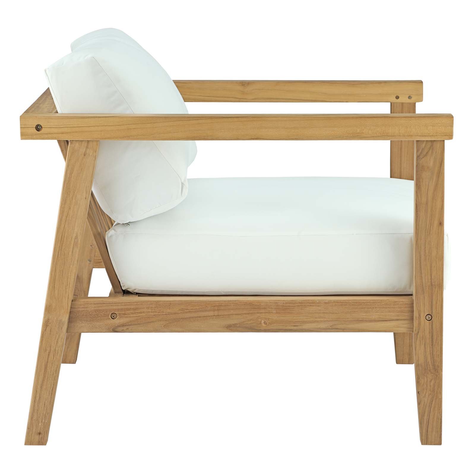Modway EEI-3109-NAT-WHI-SET Bayport Outdoor Patio Teak Furniture Set - 2 Armchairs, 2 Ottomans, Loveseat & Coffee Table in Natural White - Perfect for Garden, Poolside & Backyard Relaxation