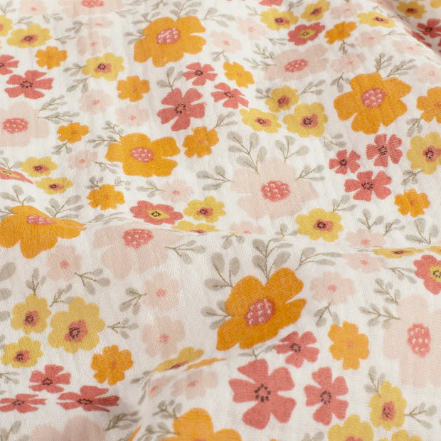 Pink and Orange Floral Print Double Gauze Fabric - Soft & Breathable for Dresses, Blouses, and DIY Sewing Projects