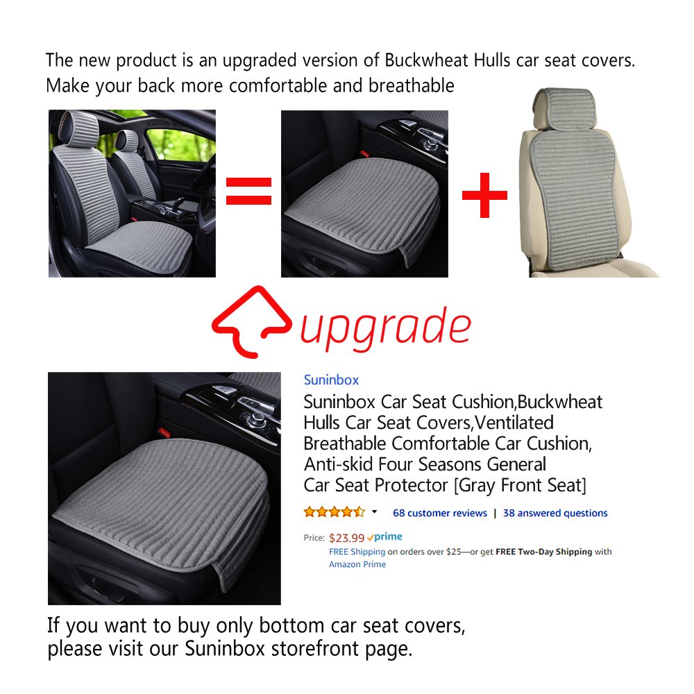 Universal Buckwheat Hull Car Seat Covers Backrest - Airbag Compatible, Breathable & Comfortable (1 Pack, Black) - Perfect for Long Drives, Commuting & Road Trips