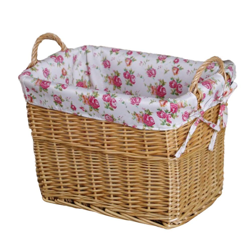 MAHFEI Handmade Woven Storage Basket with Cotton Lining - 50x35x42cm Large Wicker Organizer for Snacks, Clothes & Home Decor (Yellow) - Perfect for Living Room, Bedroom & Nursery Organization
