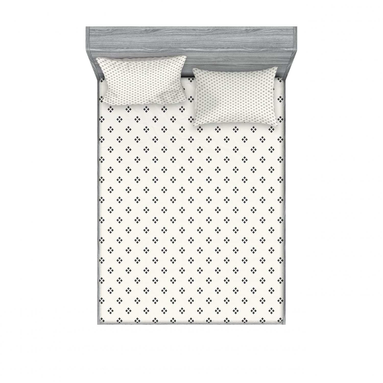 Ambesonne Geometric 2-Piece Full Size Bed Sheet Set with 4 Pillow Shams - Black & White Dot Pattern Modern Bedding for Guest Room & Dorm Decor