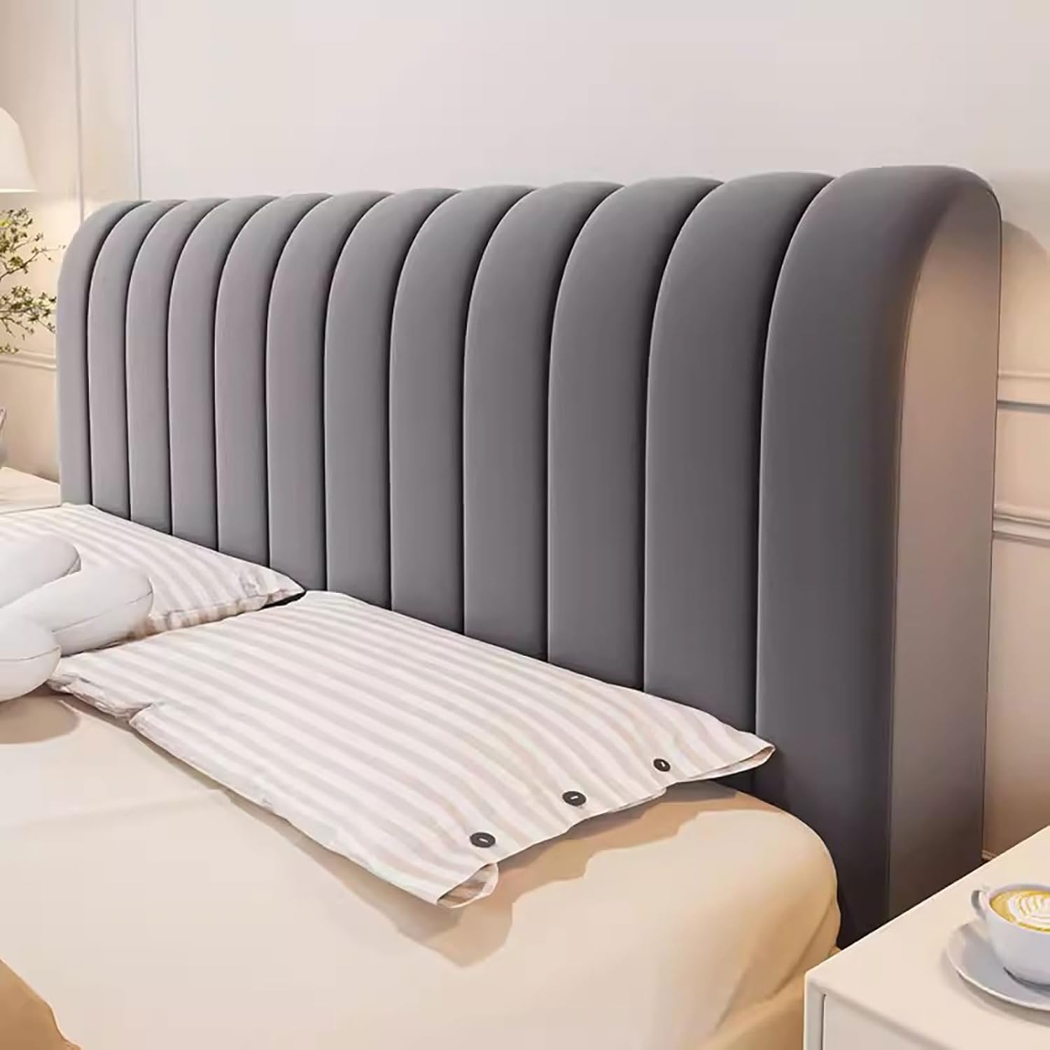 Velvet Bed Headboard Cover - Full, Queen & King Size Quilted Slipcover - Thick Dustproof Headboard Padding Protector - Dark Grey (Fits 160cm/63in) - Perfect for Bedroom Decor & Dust Protection