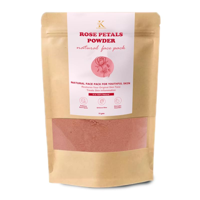 Kimayra World Unisex Rose Petals Face Pack Powder for Youthful & Glowing Skin - 75Gm Natural Facial Treatment | Brightening & Anti-Aging Skincare | Perfect for Spa Day, Self-Care Routine & Bridal Preparation